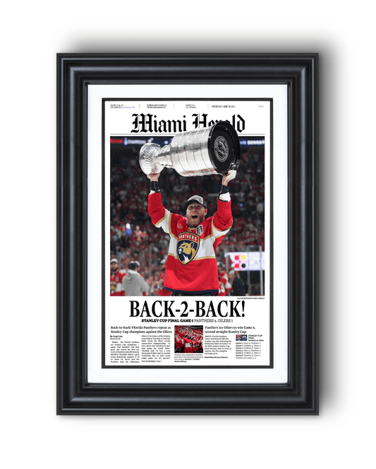 2025 Florida Panthers Stanley Cup Champions "Back - to - Back" Framed Front Page Newspaper - TitleGameFrames.com