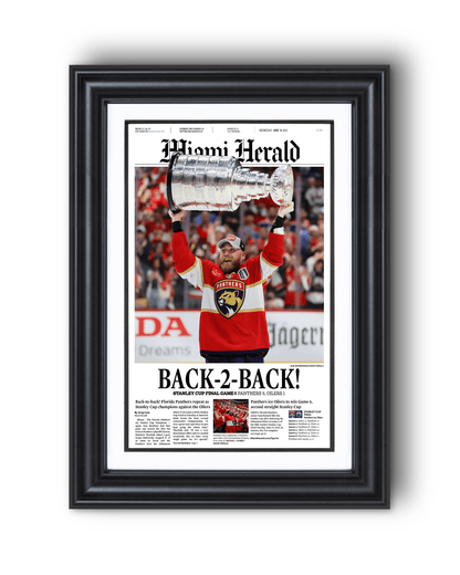 2025 Florida Panthers Stanley Cup Champions "Back - to - Back" Framed Front Page Newspaper - TitleGameFrames.com