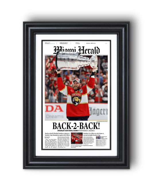 2025 Florida Panthers Stanley Cup Champions "Back - to - Back" Framed Front Page Newspaper - TitleGameFrames.com