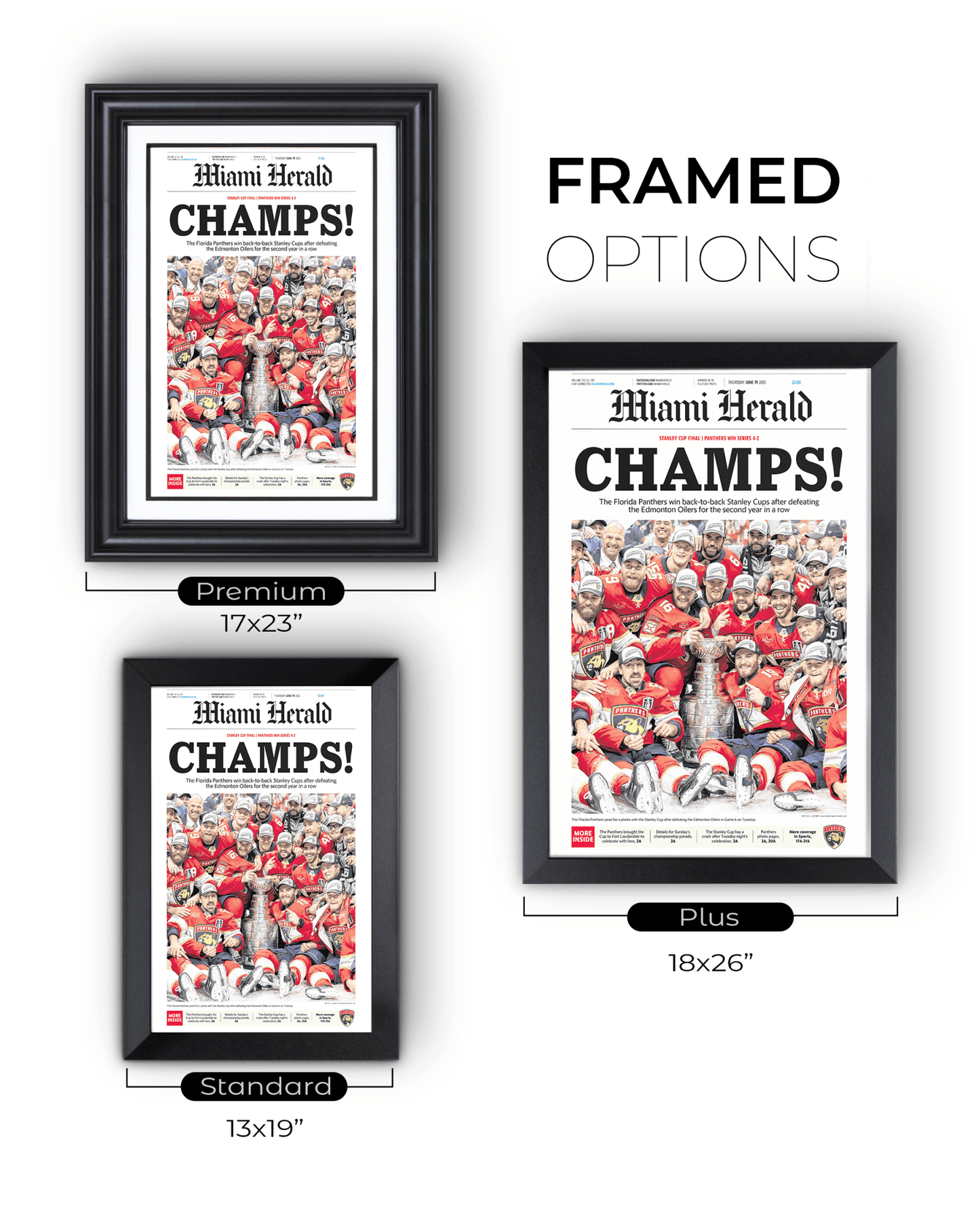 2025 Florida Panthers Stanley Cup "Champs" Front Page Newspaper - TitleGameFrames.com
