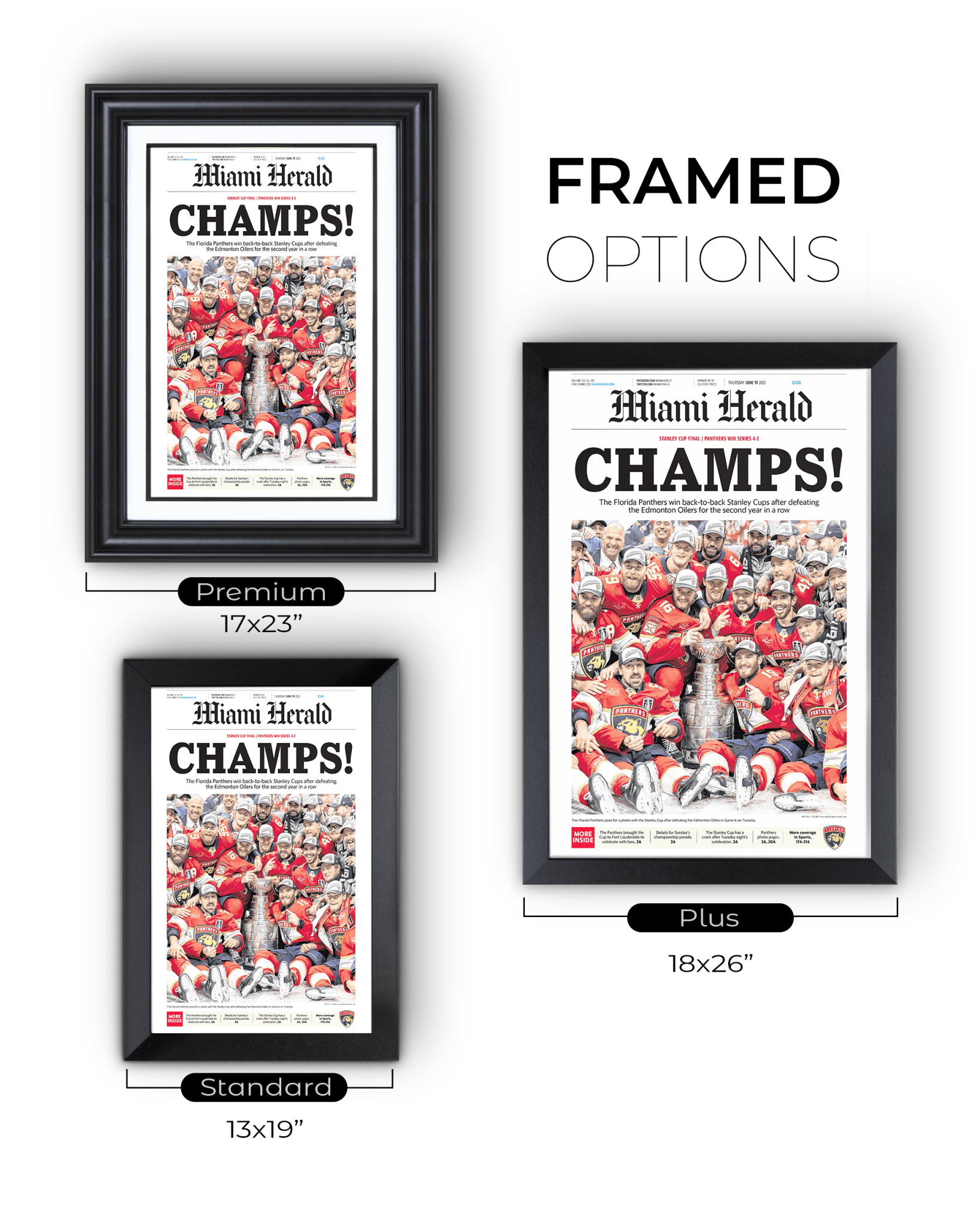 2025 Florida Panthers Stanley Cup "Champs" Front Page Newspaper - TitleGameFrames.com