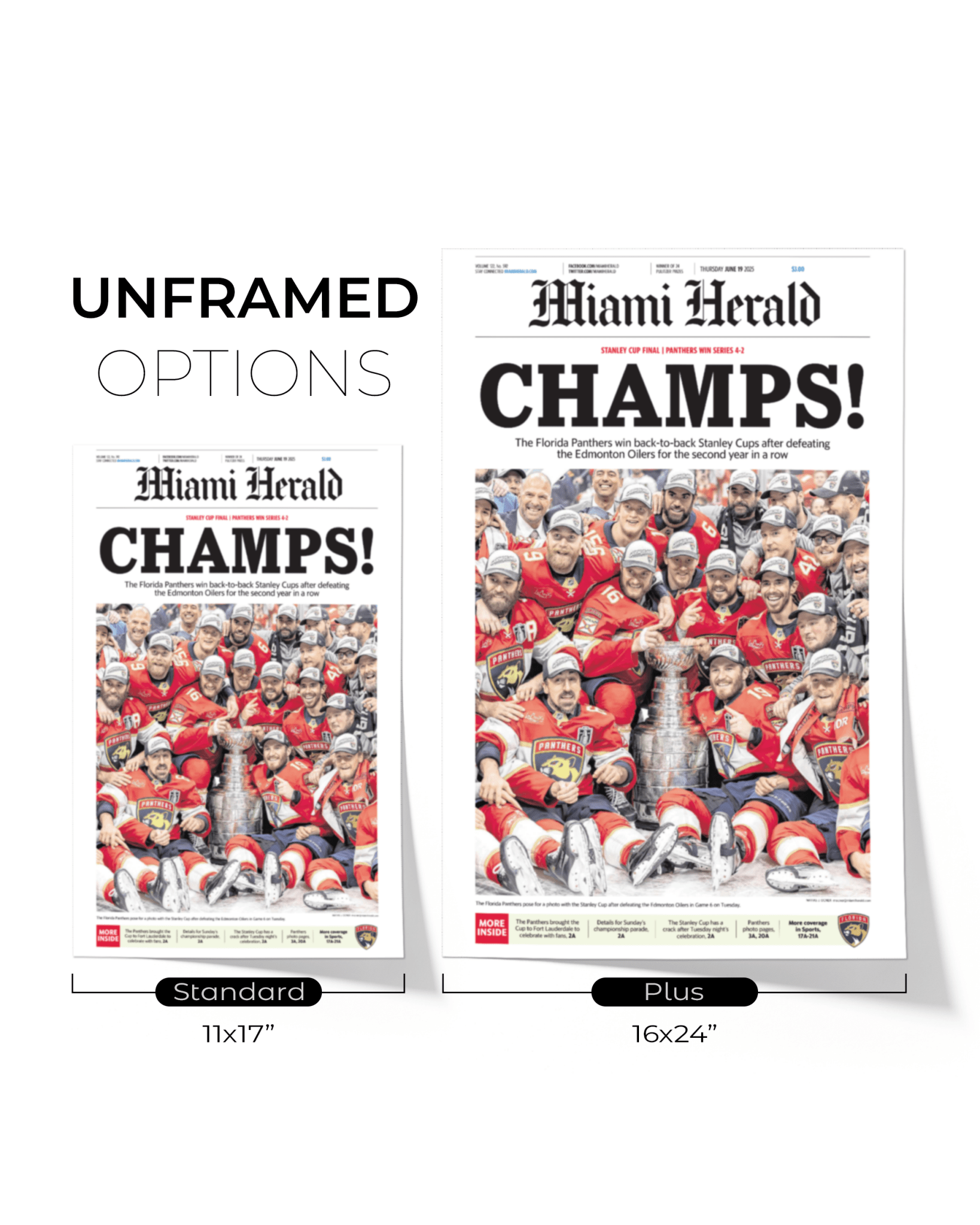 2025 Florida Panthers Stanley Cup "Champs" Front Page Newspaper - TitleGameFrames.com
