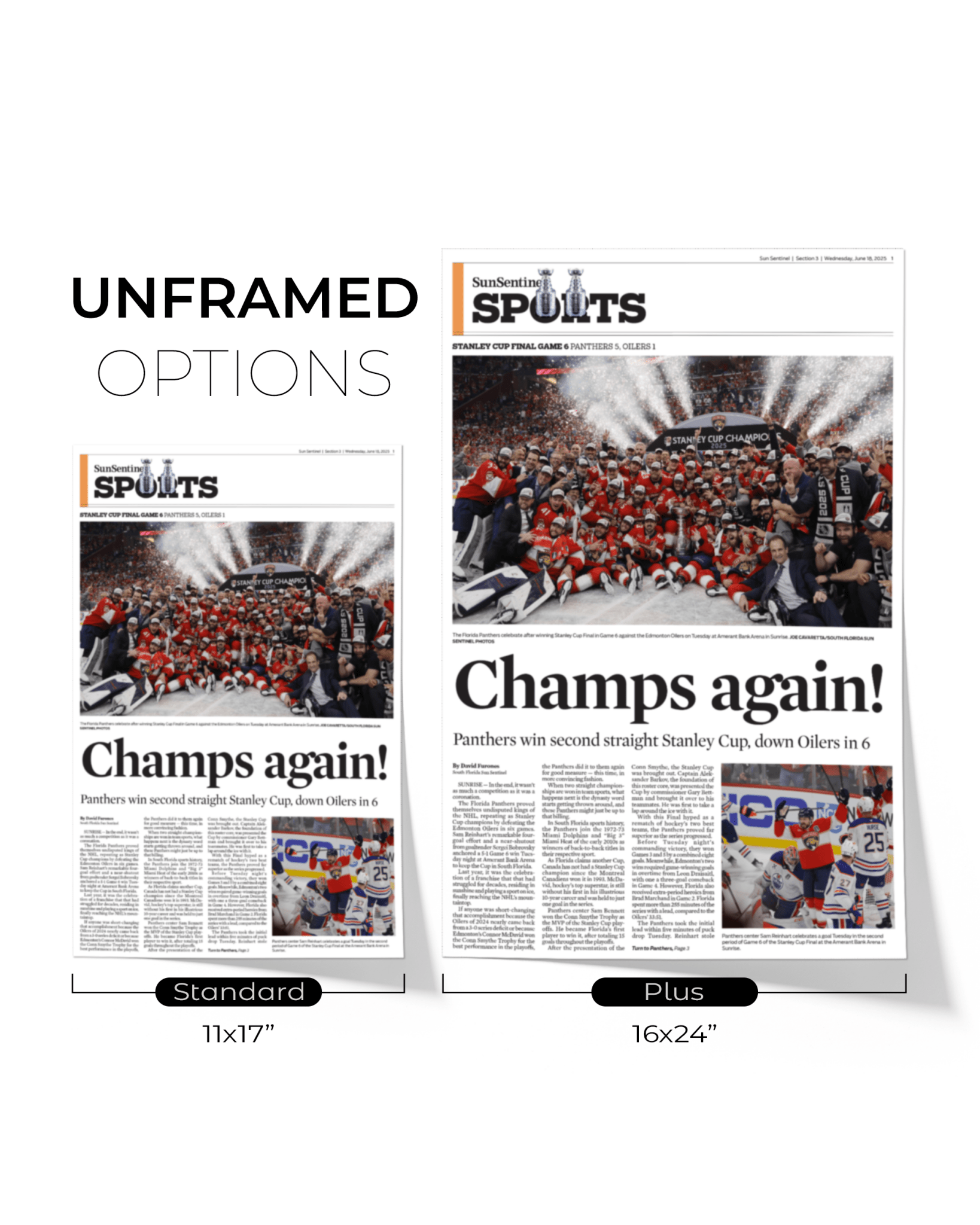2025 Florida Panthers Stanley Cup Winners "Champs Again!" Framed Sports Edition Newspaper - TitleGameFrames.com