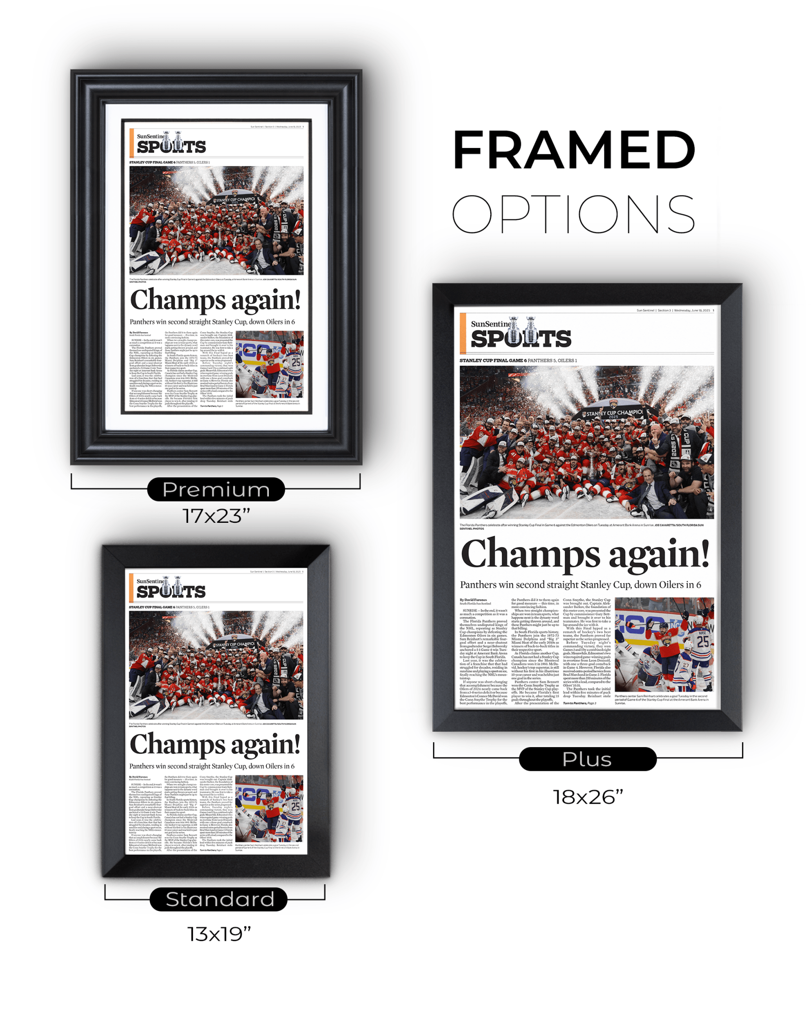 2025 Florida Panthers Stanley Cup Winners "Champs Again!" Framed Sports Edition Newspaper - TitleGameFrames.com
