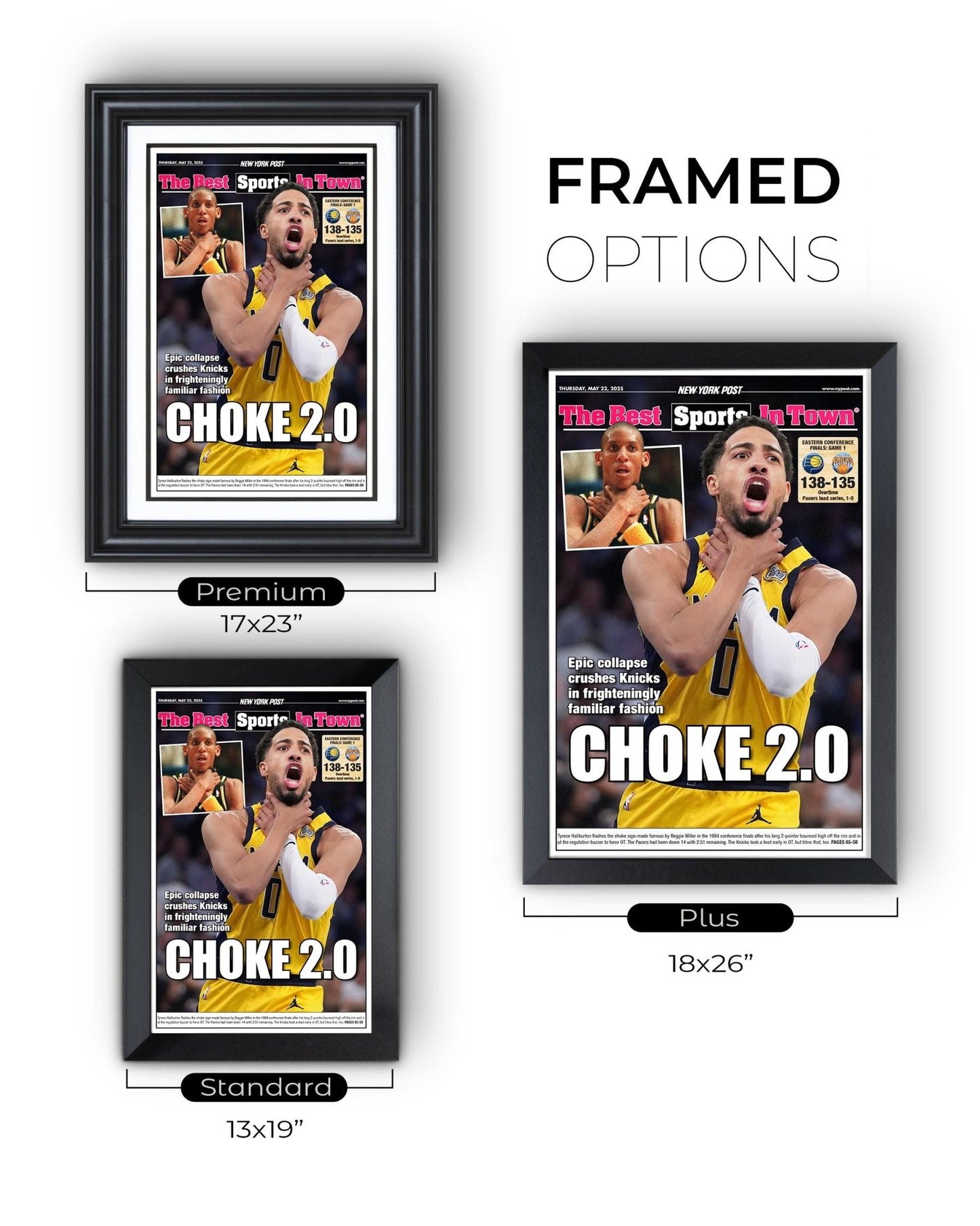 2025 Indiana Pacers Eastern Conference Winners "CHOKE 2.0!" Framed Newspaper - TitleGameFrames.com