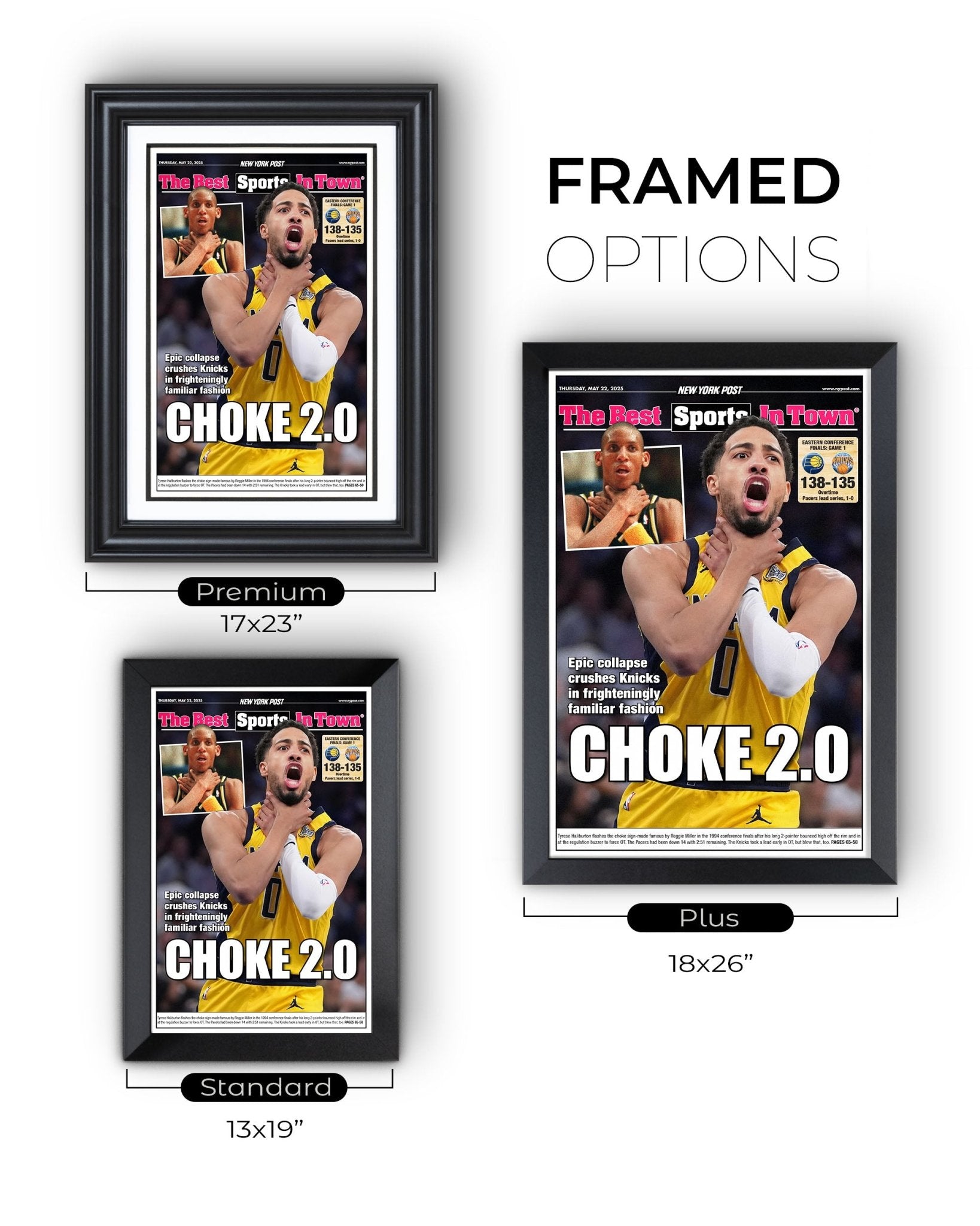 2025 Indiana Pacers Eastern Conference Winners "CHOKE 2.0!" Framed Newspaper - TitleGameFrames.com