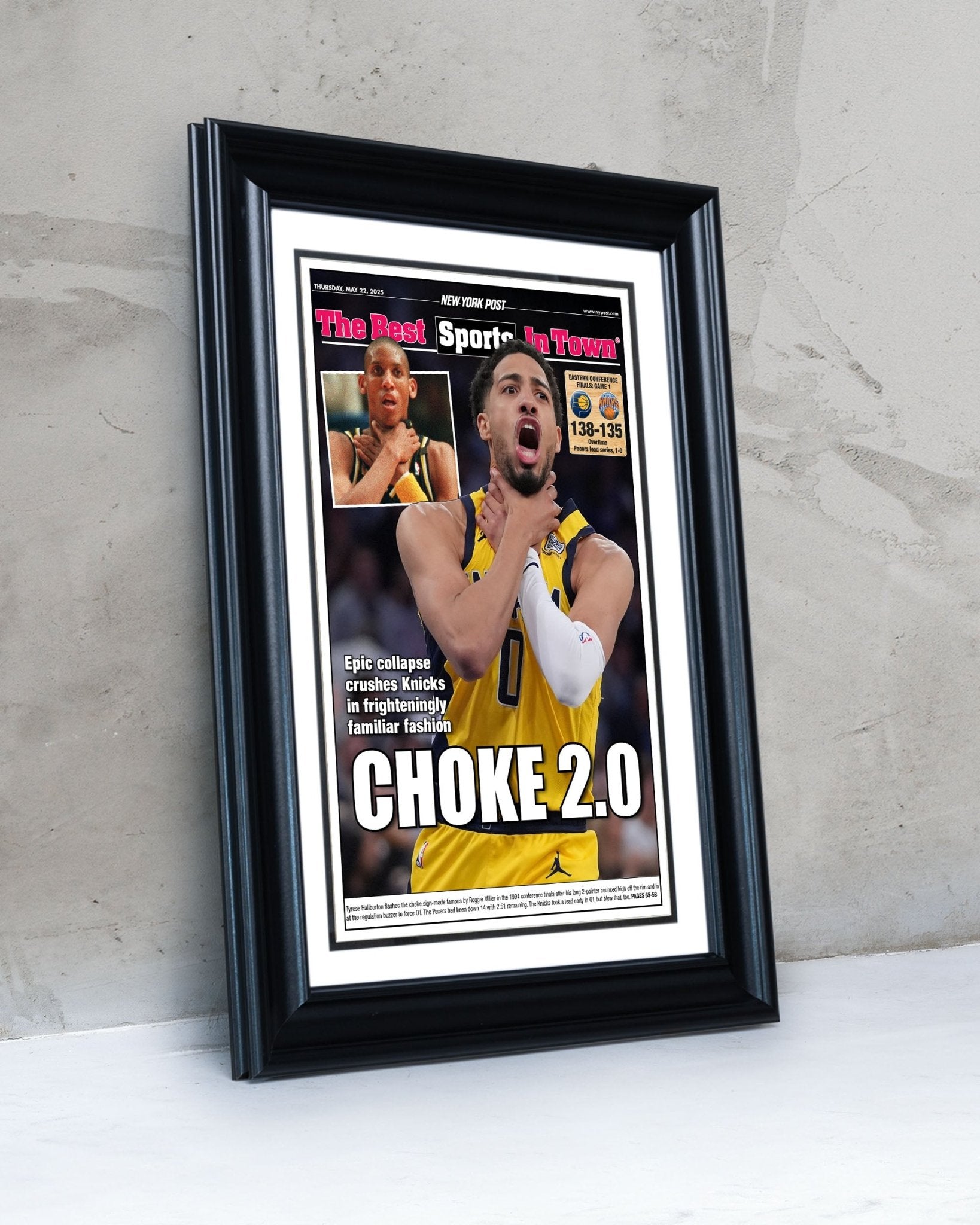2025 Indiana Pacers Eastern Conference Winners "CHOKE 2.0!" Framed Newspaper - TitleGameFrames.com