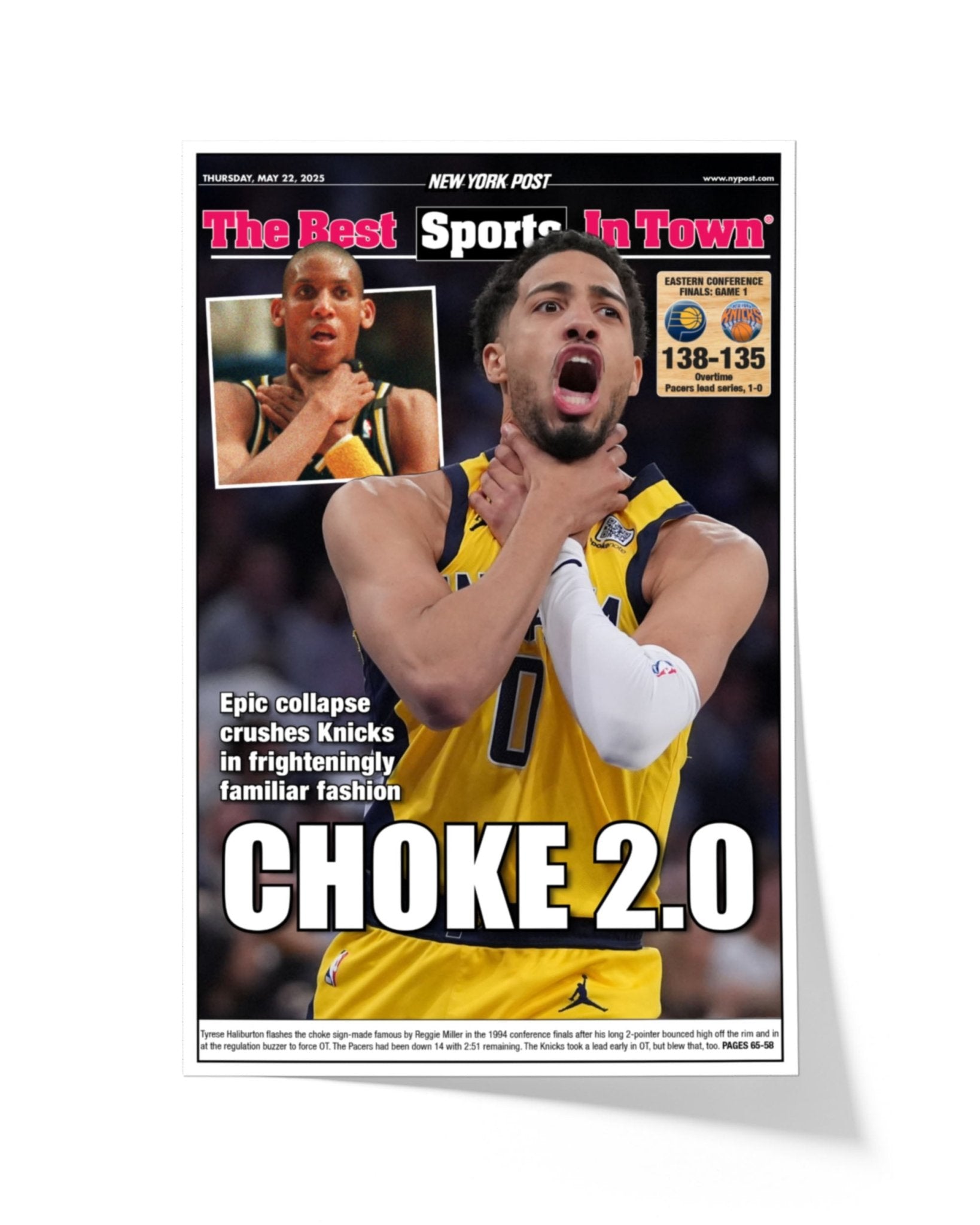 2025 Indiana Pacers Eastern Conference Winners "CHOKE 2.0!" Framed Newspaper - TitleGameFrames.com