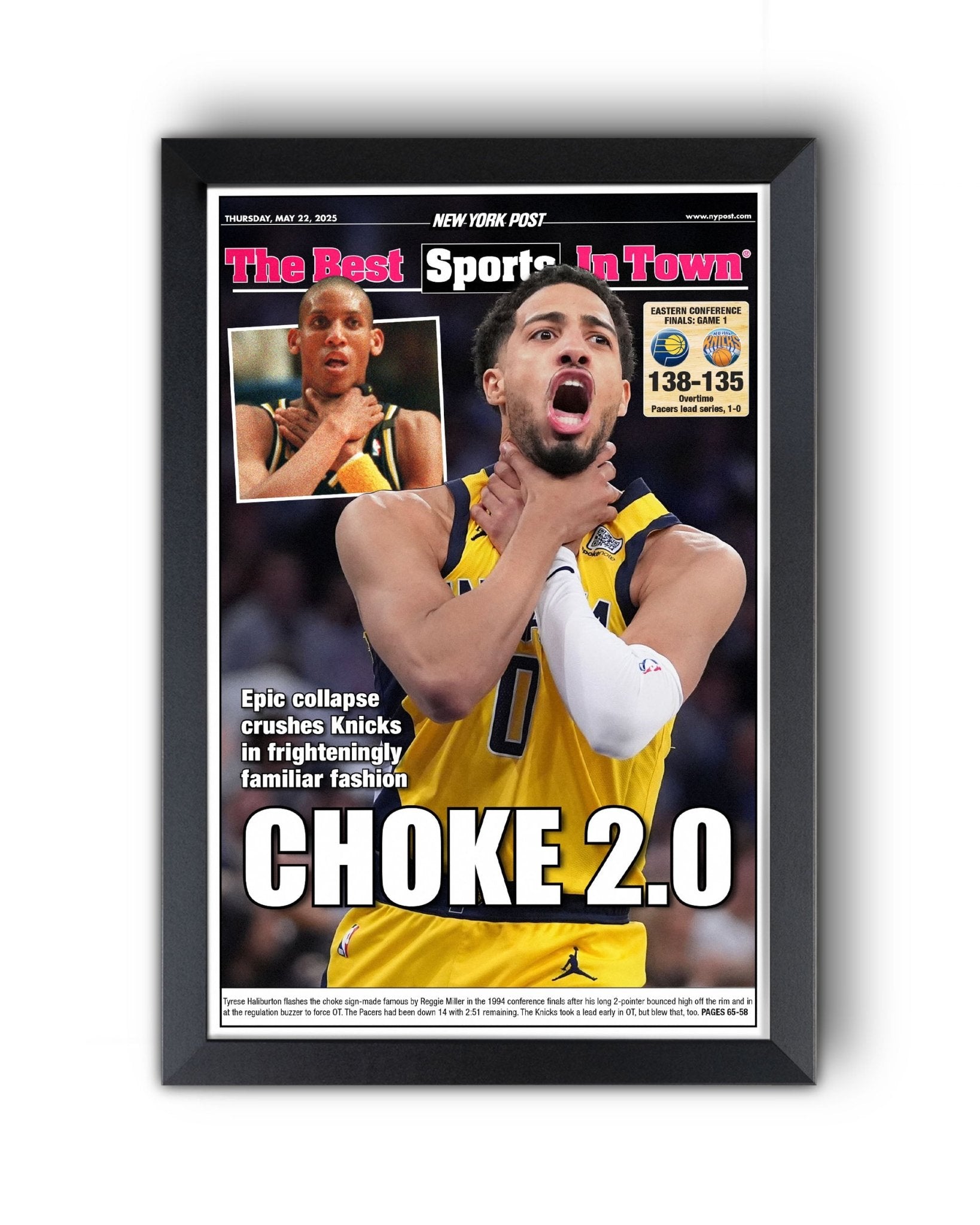 2025 Indiana Pacers Eastern Conference Winners "CHOKE 2.0!" Framed Newspaper - TitleGameFrames.com