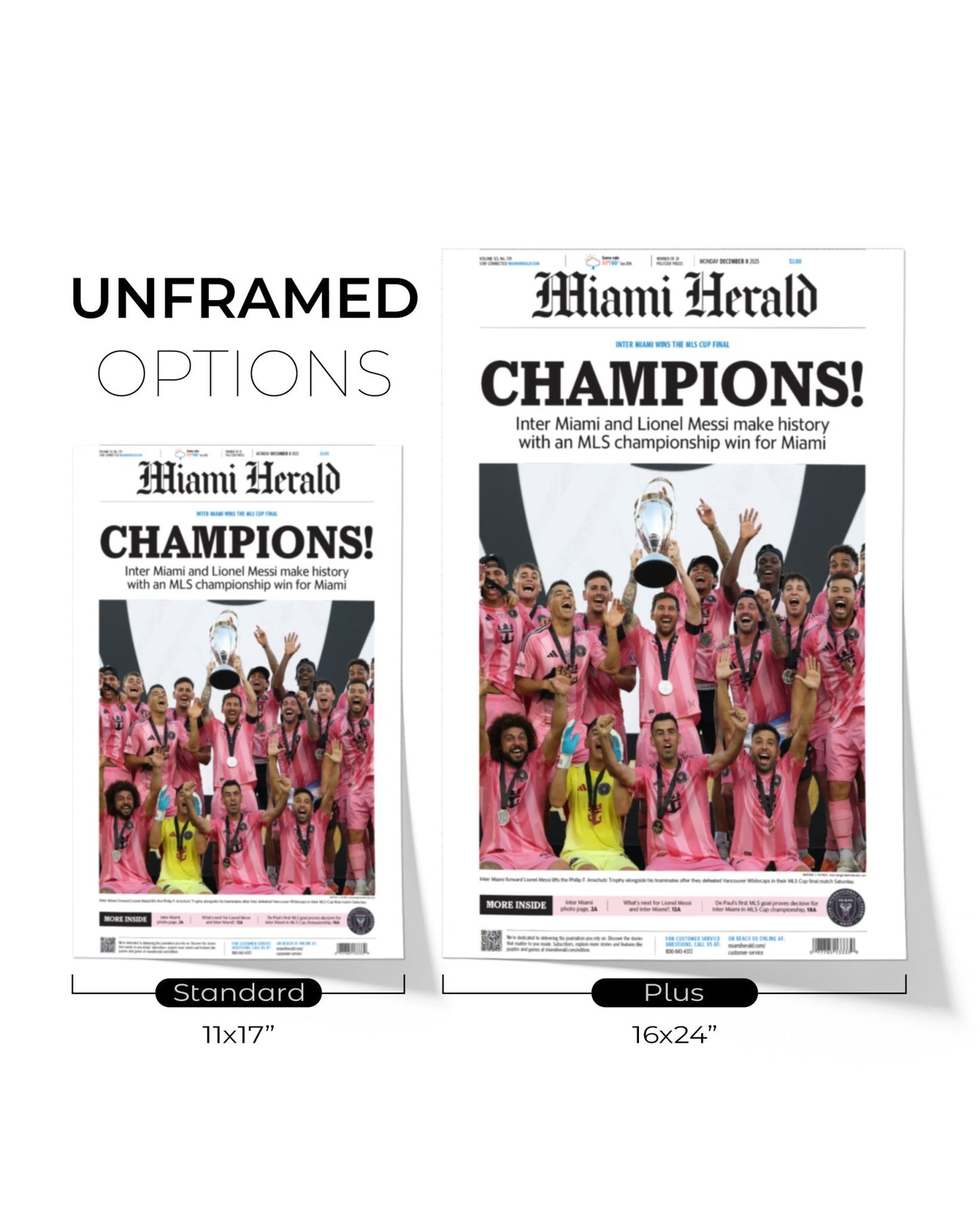 2025 Inter Miami FC “CHAMPIONS!” – First MLS Cup Title – Lionel Messi Framed Newspaper Print - TitleGameFrames.com