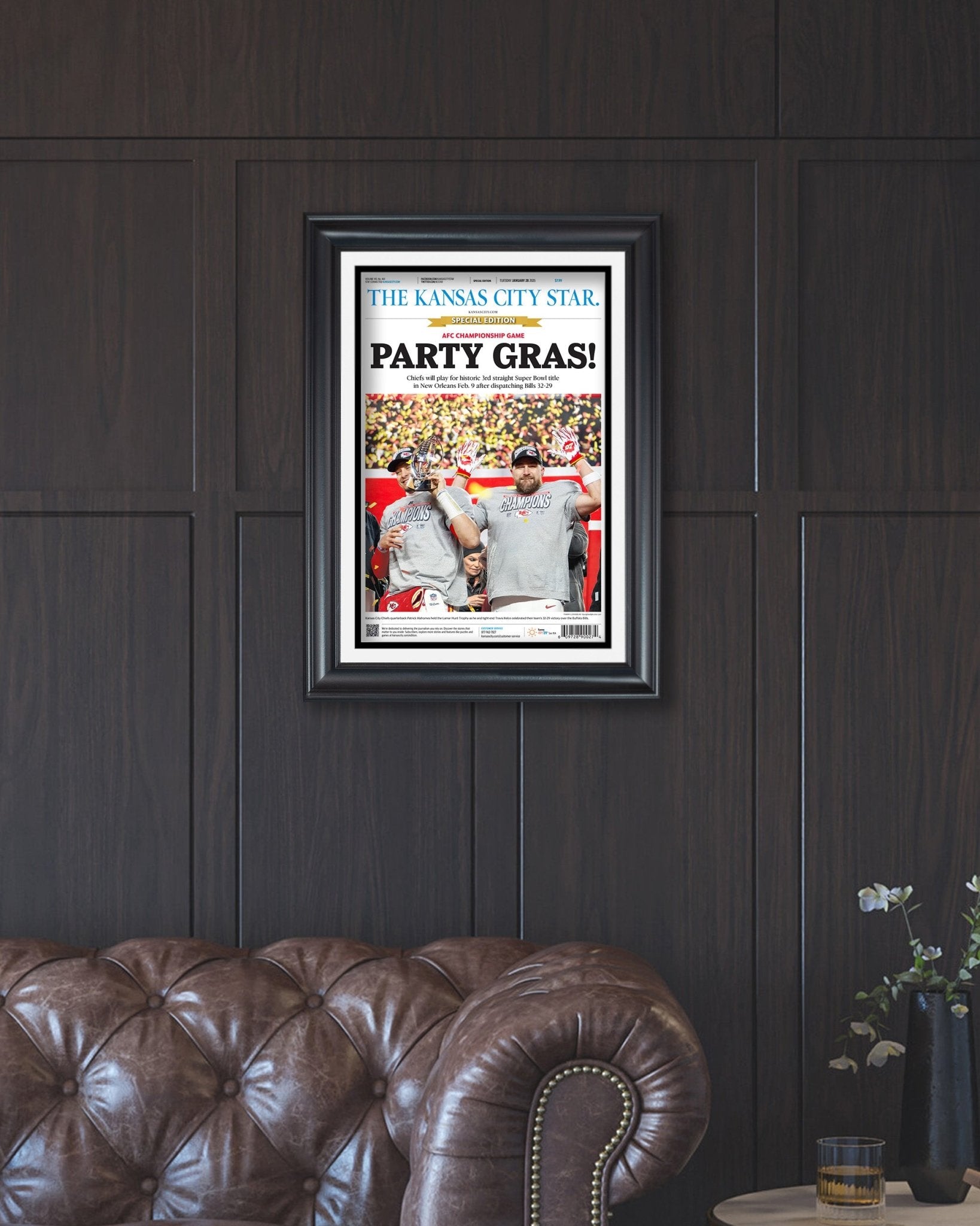 2025 Kansas City Chiefs “PARTY GRAS!” AFC Championship Framed Newspaper - Title Game Frames