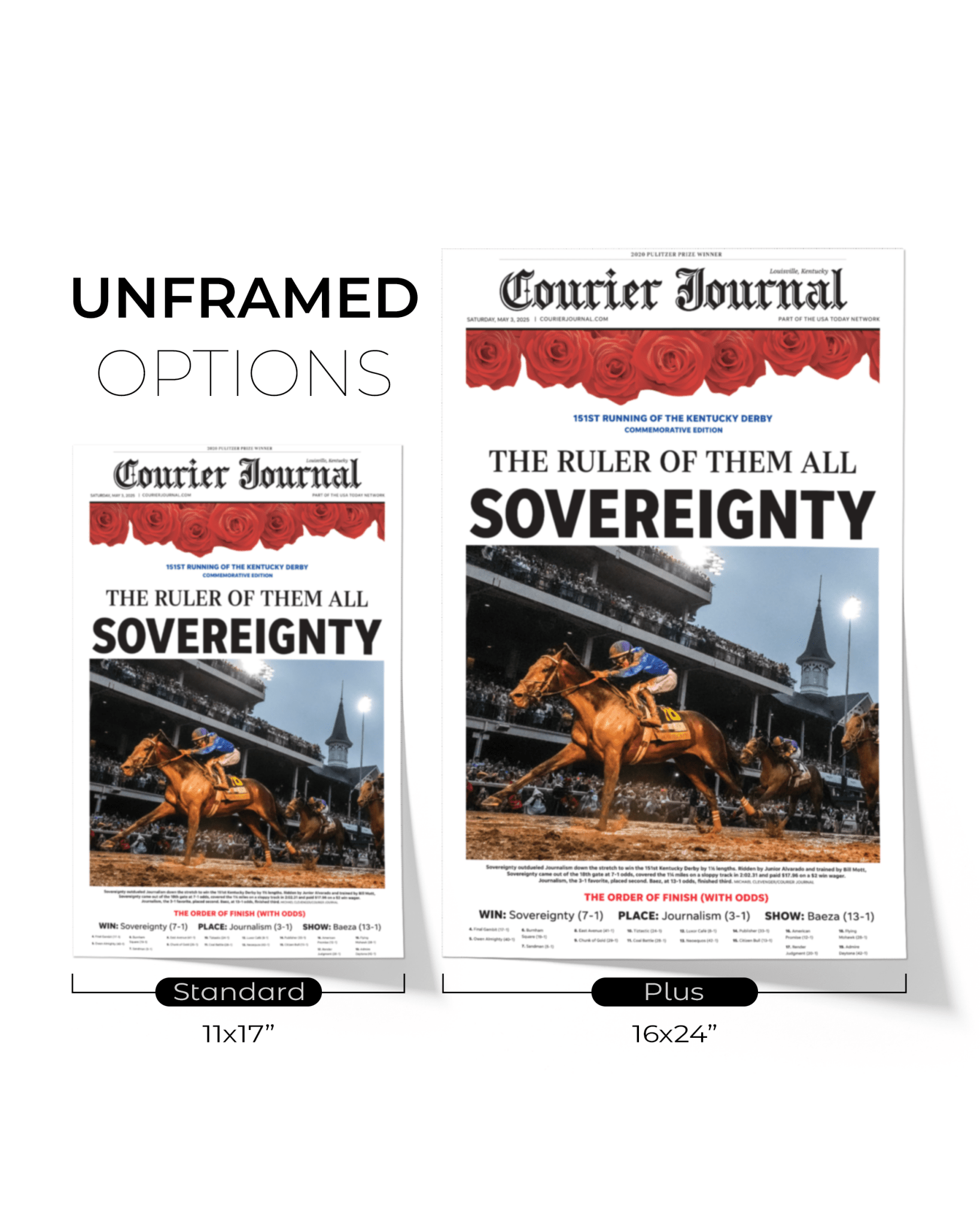 2025 Kentucky Derby Winner Sovereignty "The Ruler of Them All" Framed Newspaper - TitleGameFrames.com