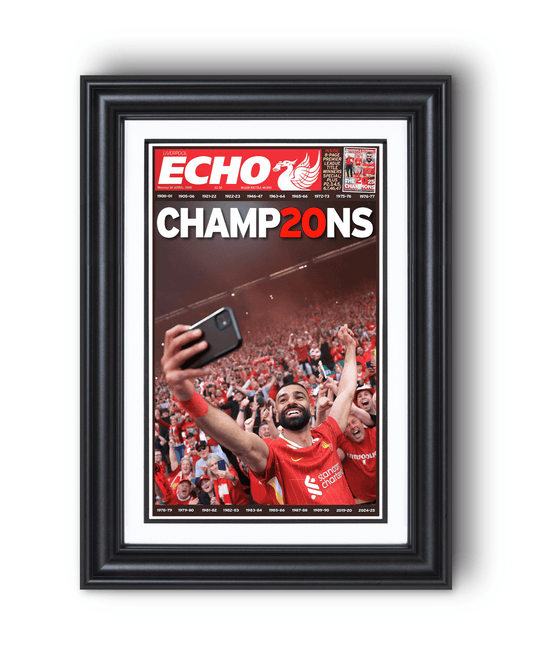2025 Liverpool Football "CHAMP20NS" 20th English Title Framed Front Page Newspaper - TitleGameFrames.com