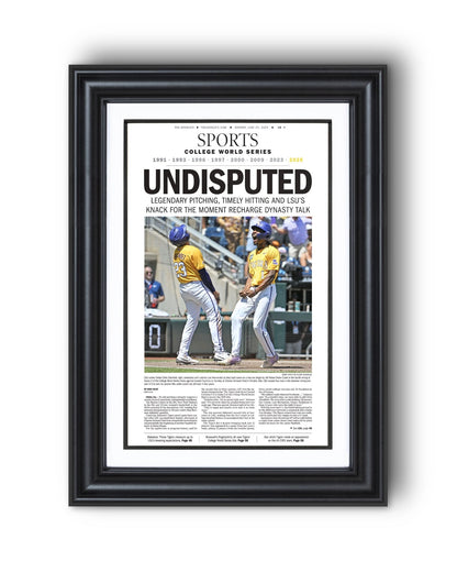2025 LSU Tigers "UNDISPUTED" CWS Champions Framed Sports Newspaper - TitleGameFrames.com