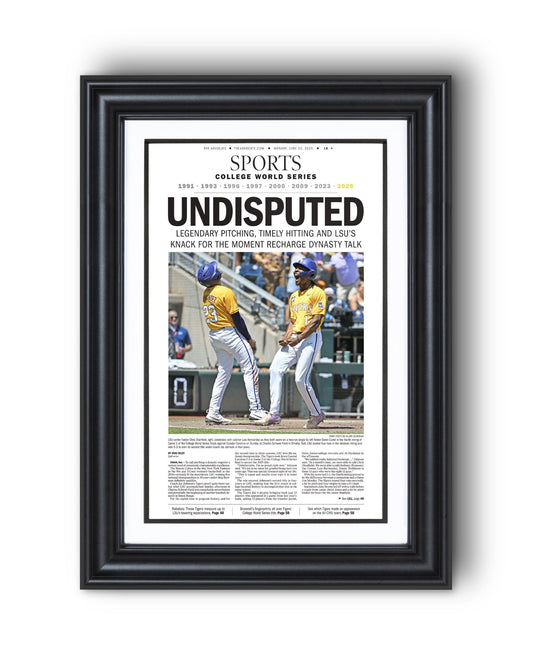 2025 LSU Tigers "UNDISPUTED" CWS Champions Framed Sports Newspaper - TitleGameFrames.com
