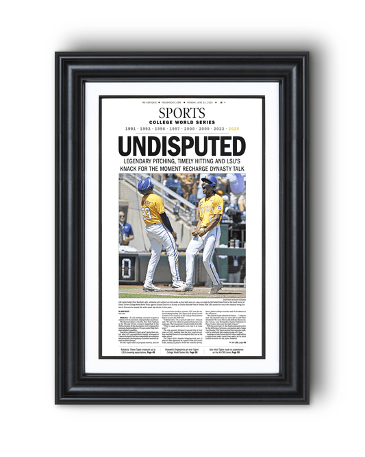 2025 LSU Tigers "UNDISPUTED" CWS Champions Framed Sports Newspaper - TitleGameFrames.com
