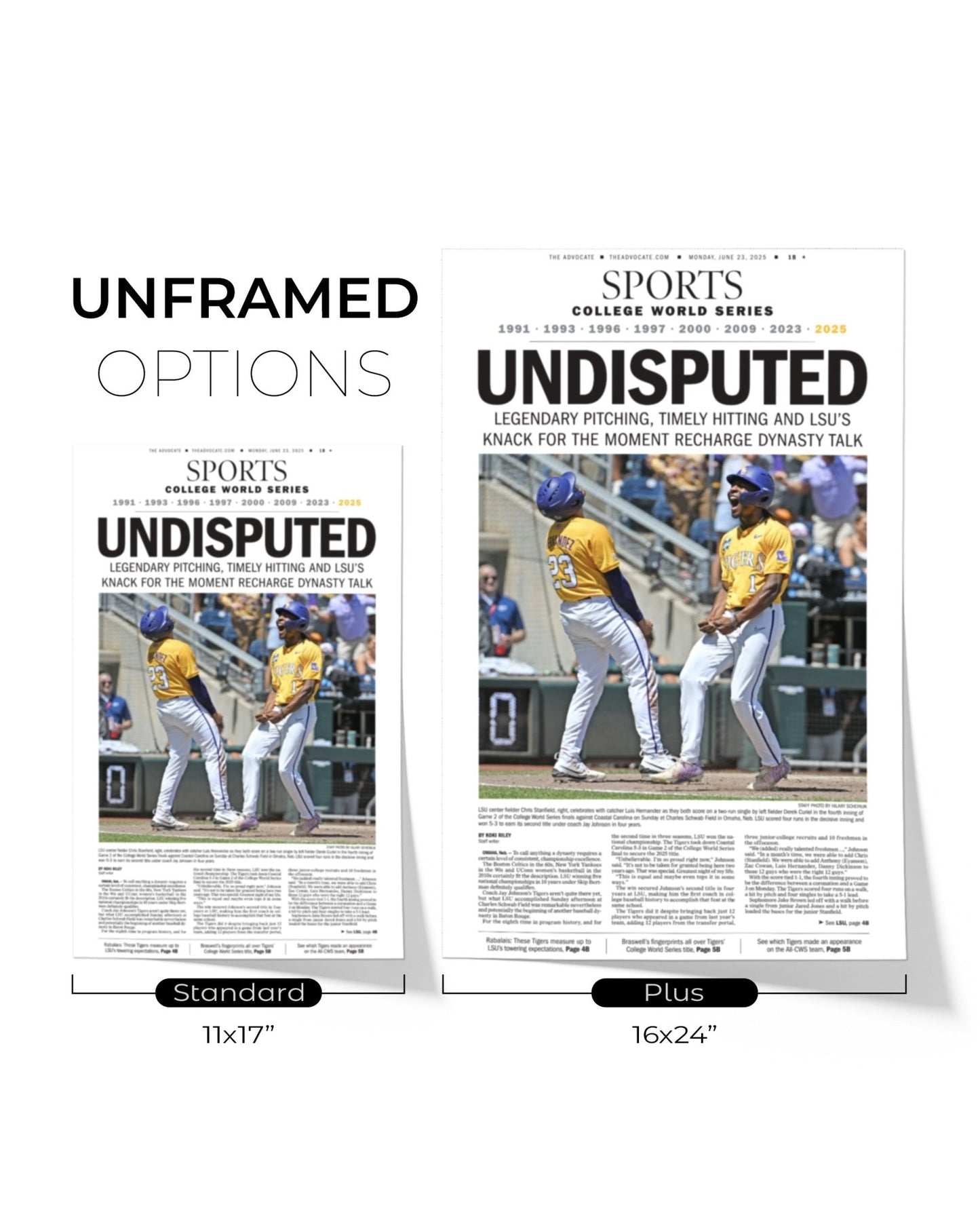 2025 LSU Tigers "UNDISPUTED" CWS Champions Framed Sports Newspaper - TitleGameFrames.com