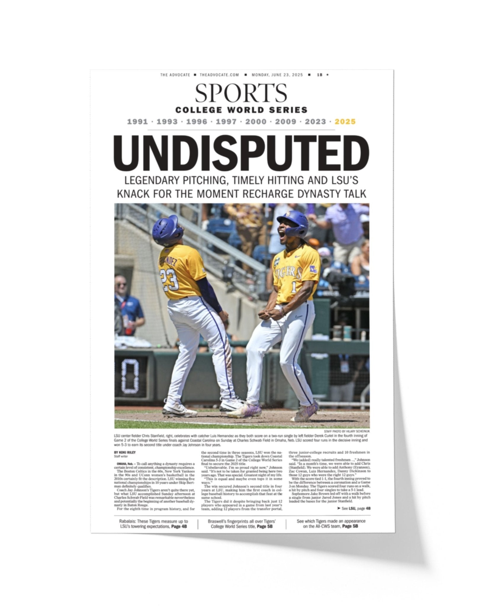 2025 LSU Tigers "UNDISPUTED" CWS Champions Framed Sports Newspaper - TitleGameFrames.com