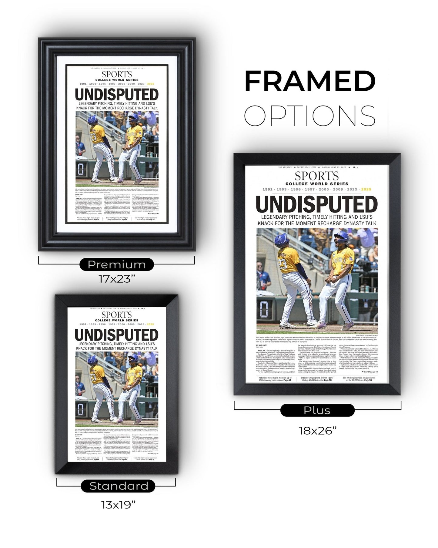 2025 LSU Tigers "UNDISPUTED" CWS Champions Framed Sports Newspaper - TitleGameFrames.com
