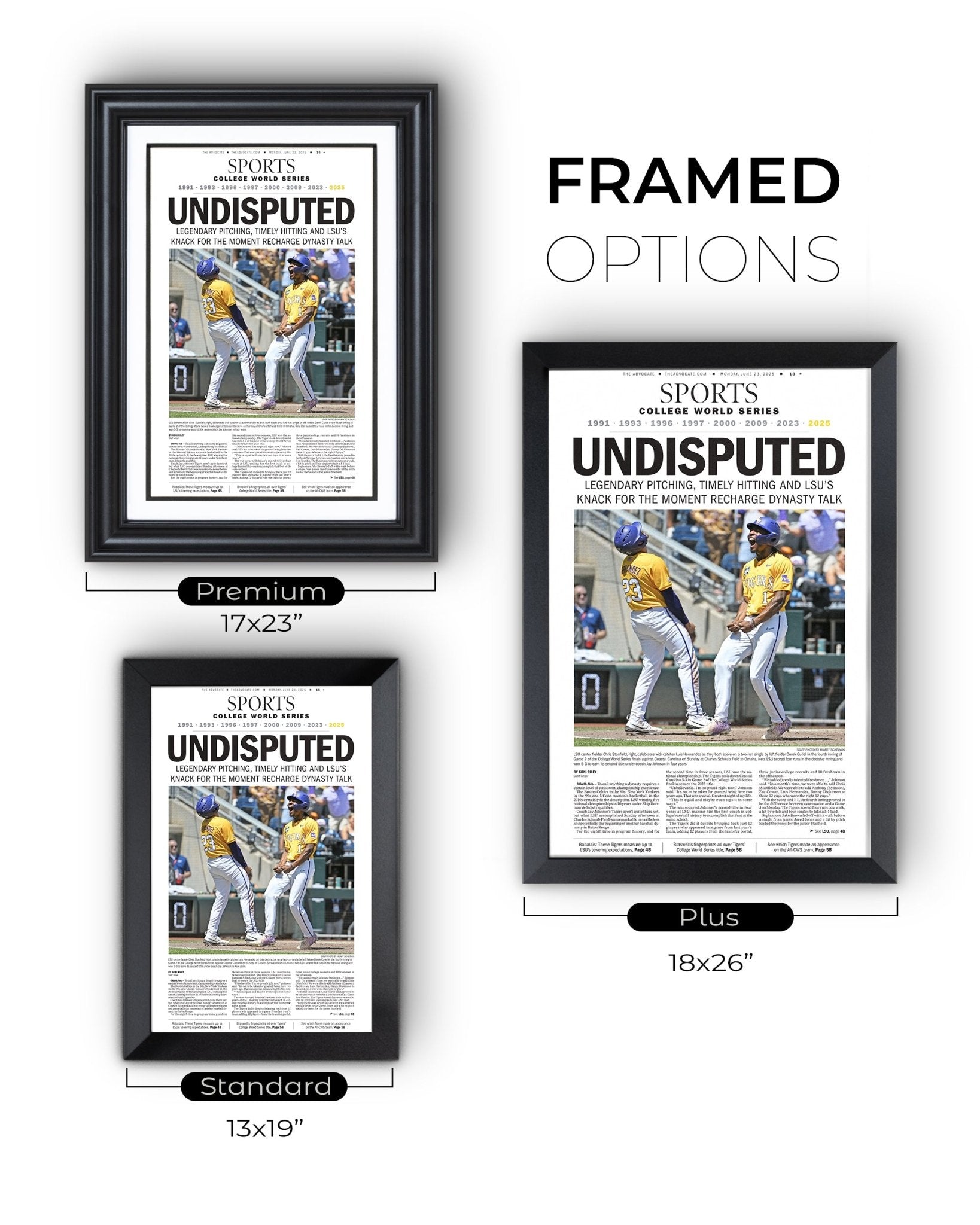 2025 LSU Tigers "UNDISPUTED" CWS Champions Framed Sports Newspaper - TitleGameFrames.com