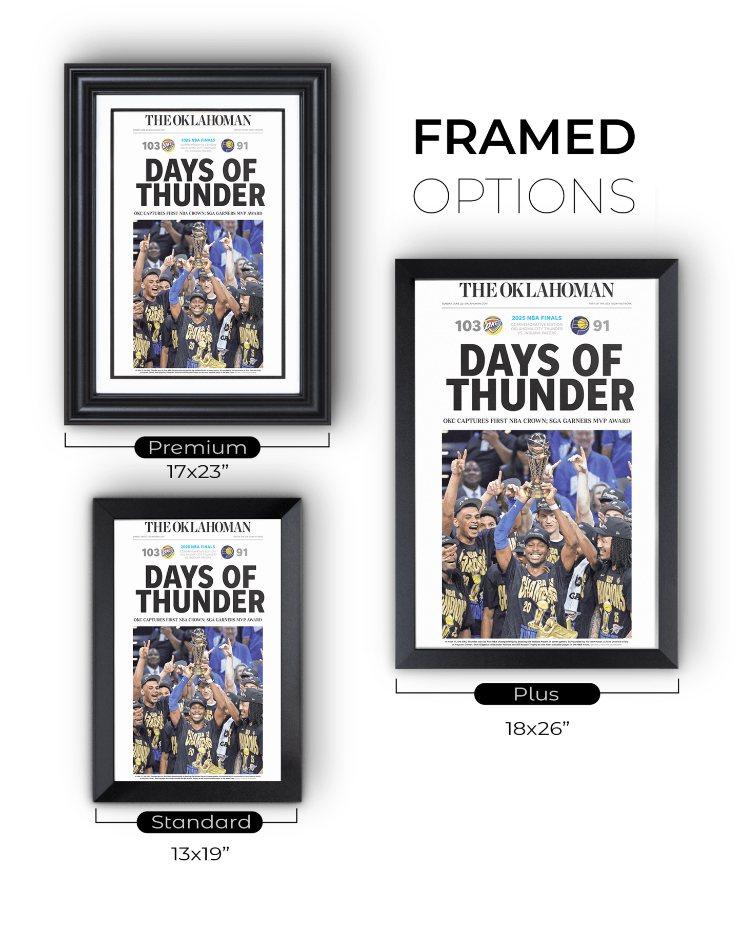 2025 Oklahoma City Thunders NBA Champions "Days of Thunders" Framed Newspaper - TitleGameFrames.com