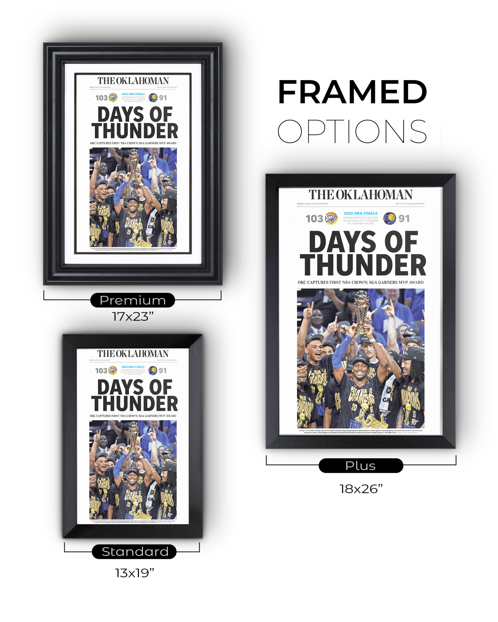 2025 Oklahoma City Thunders NBA Champions "Days of Thunders" Framed Newspaper - TitleGameFrames.com