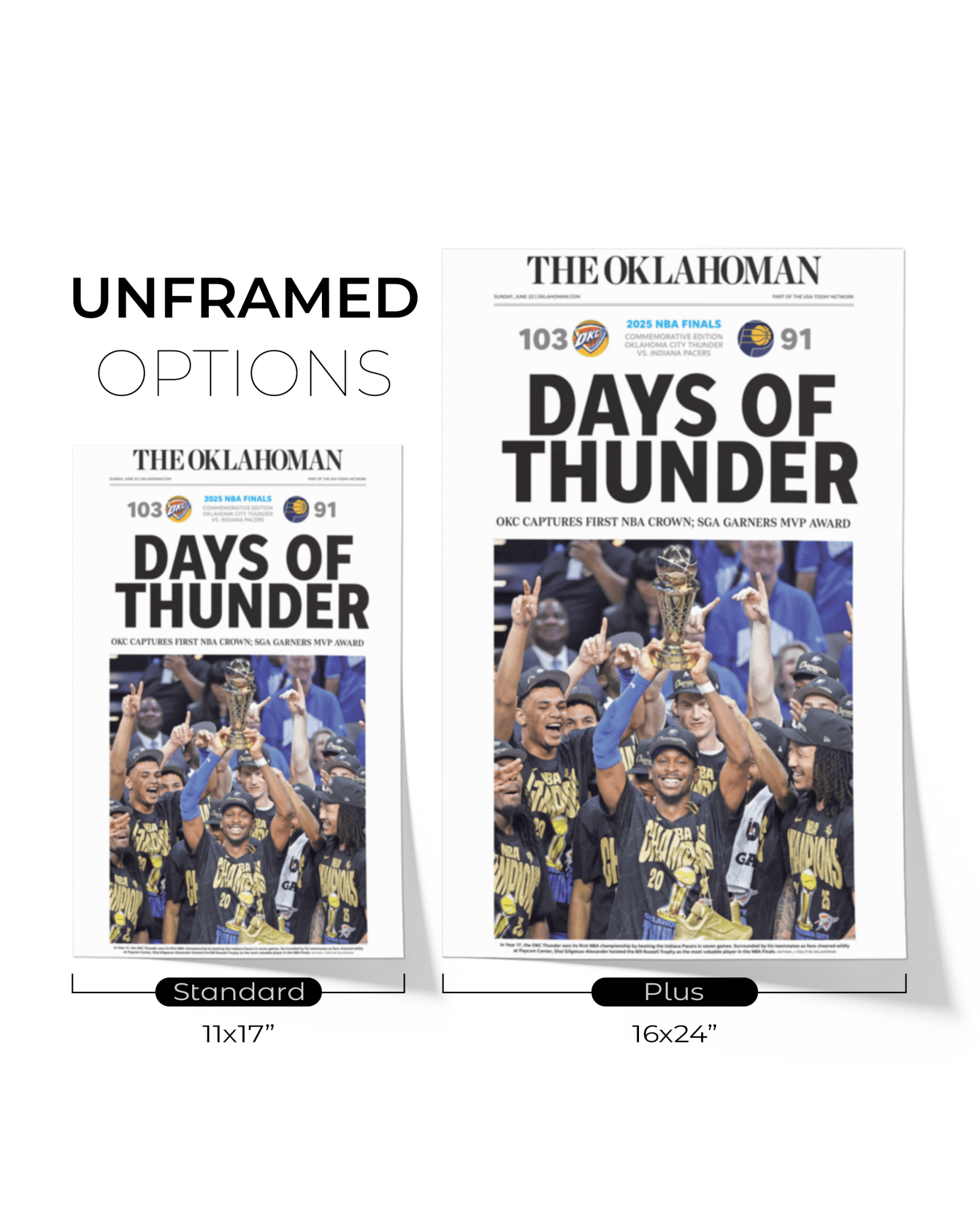 2025 Oklahoma City Thunders NBA Champions "Days of Thunders" Framed Newspaper - TitleGameFrames.com