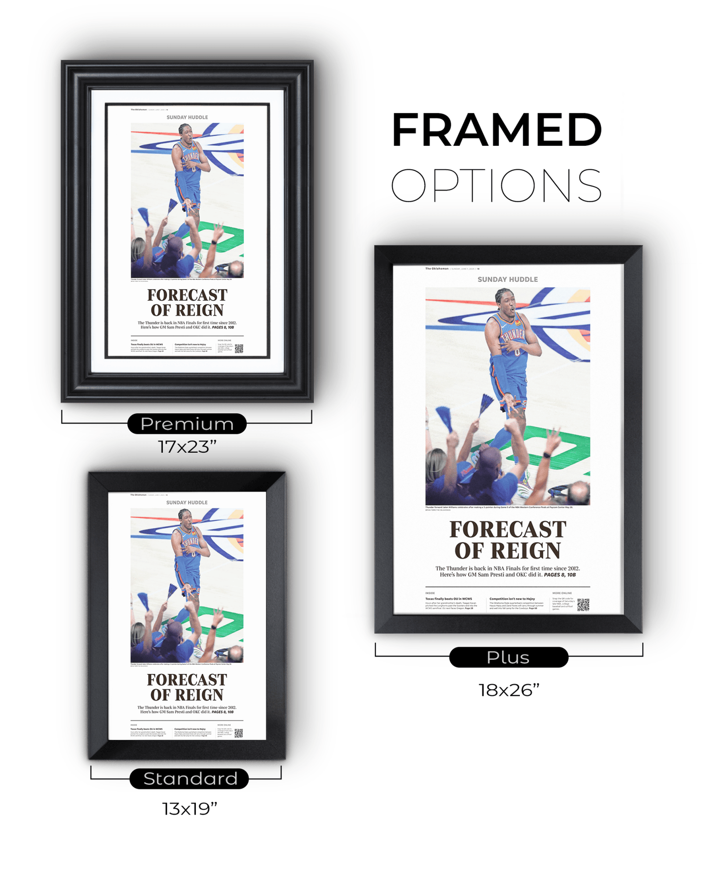 2025 Oklahoma Thunders Western Conference Win "FORECAST OF RAIN" Framed Newspaper - TitleGameFrames.com