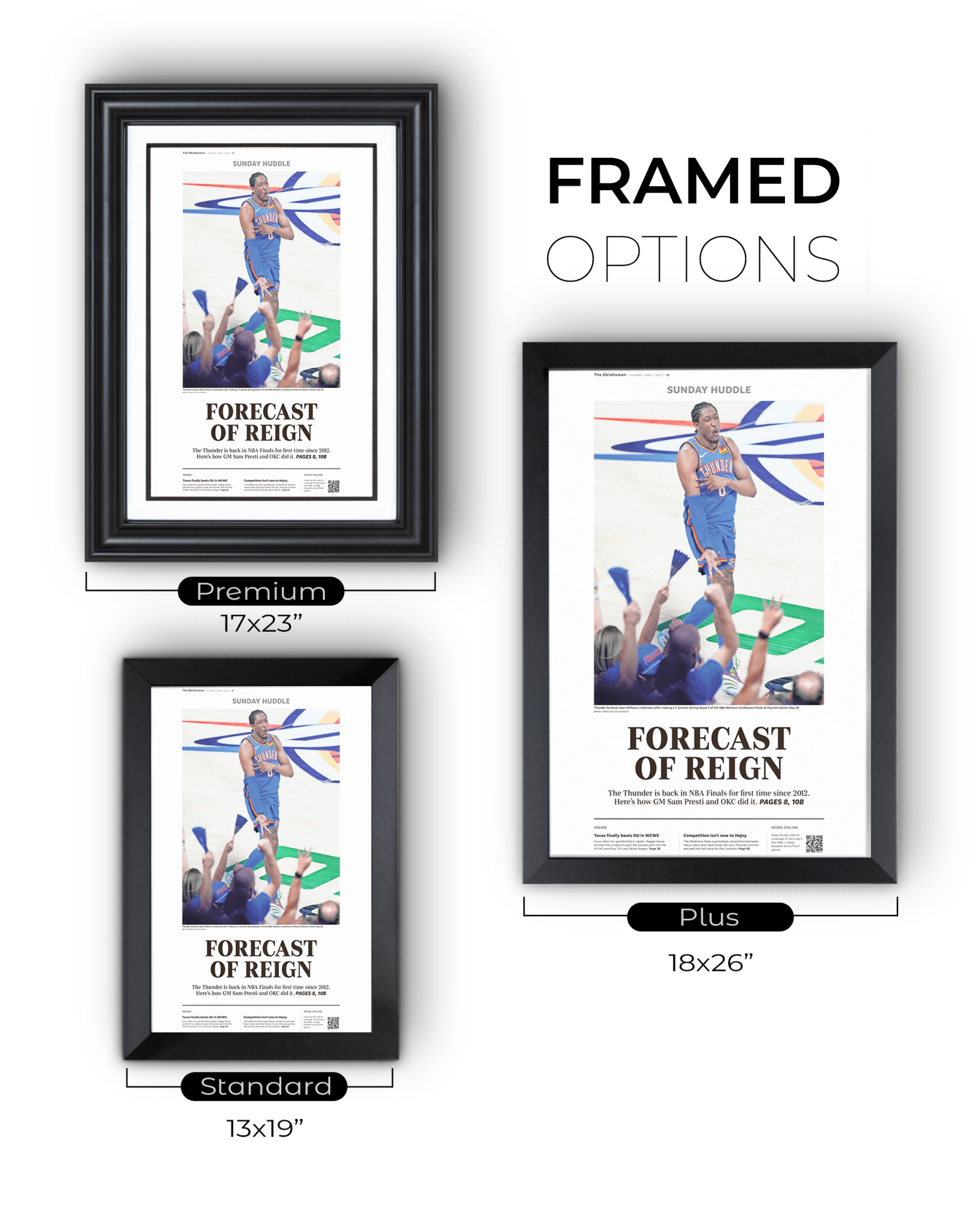 2025 Oklahoma Thunders Western Conference Win "FORECAST OF RAIN" Framed Newspaper - TitleGameFrames.com
