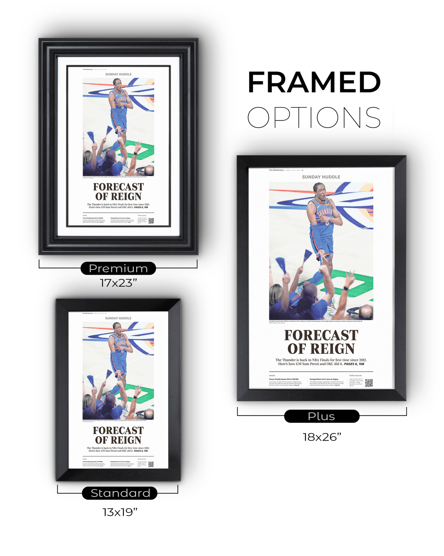 2025 Oklahoma Thunders Western Conference Win "FORECAST OF RAIN" Framed Newspaper - TitleGameFrames.com