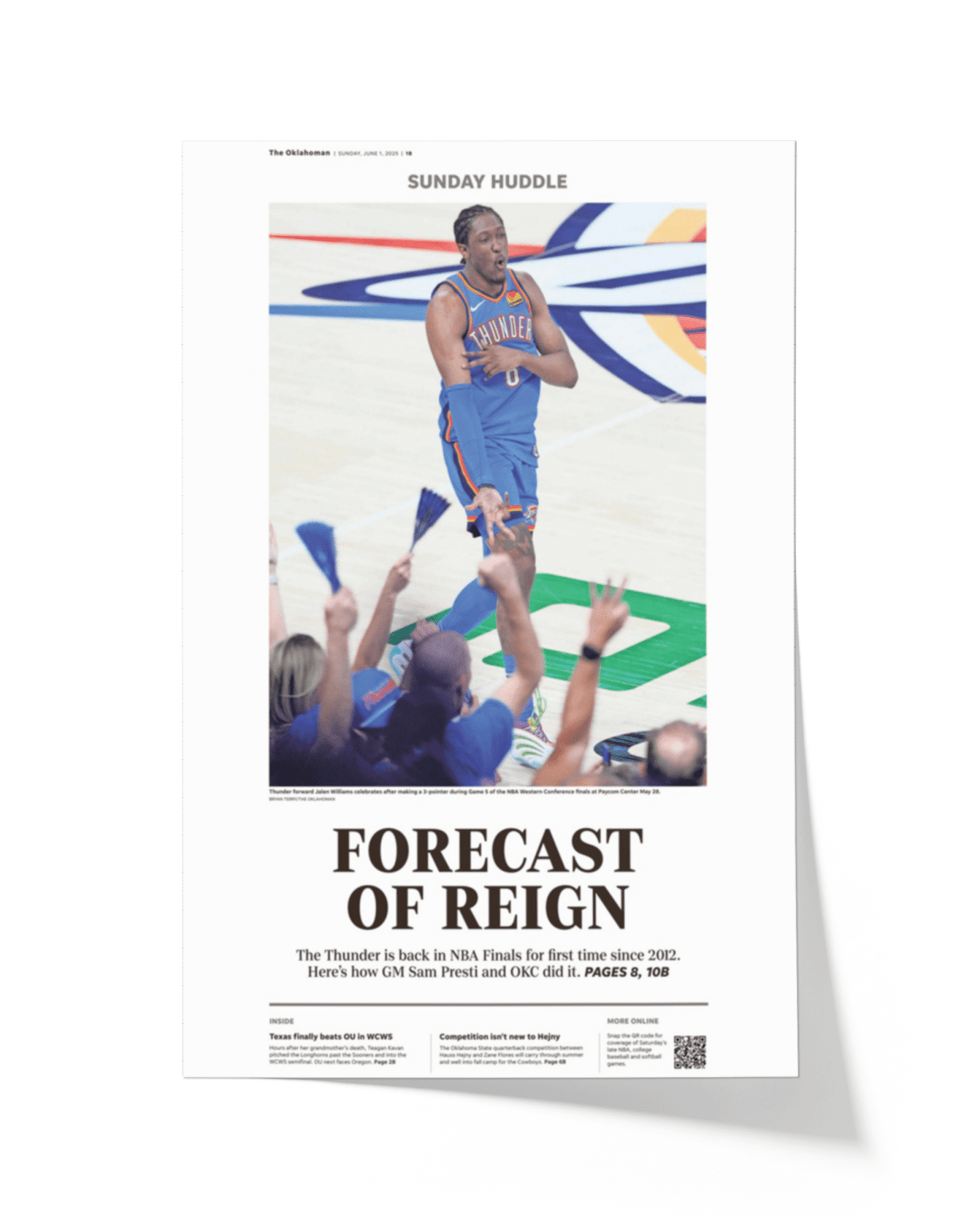 2025 Oklahoma Thunders Western Conference Win "FORECAST OF RAIN" Framed Newspaper - TitleGameFrames.com