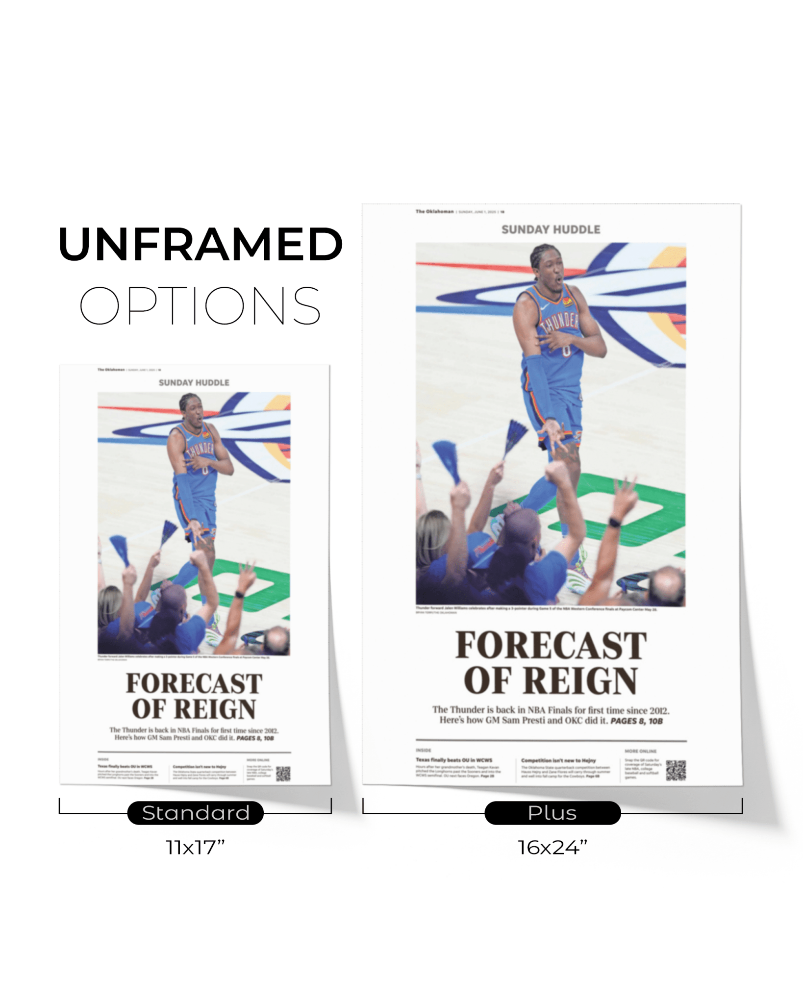 2025 Oklahoma Thunders Western Conference Win "FORECAST OF RAIN" Framed Newspaper - TitleGameFrames.com