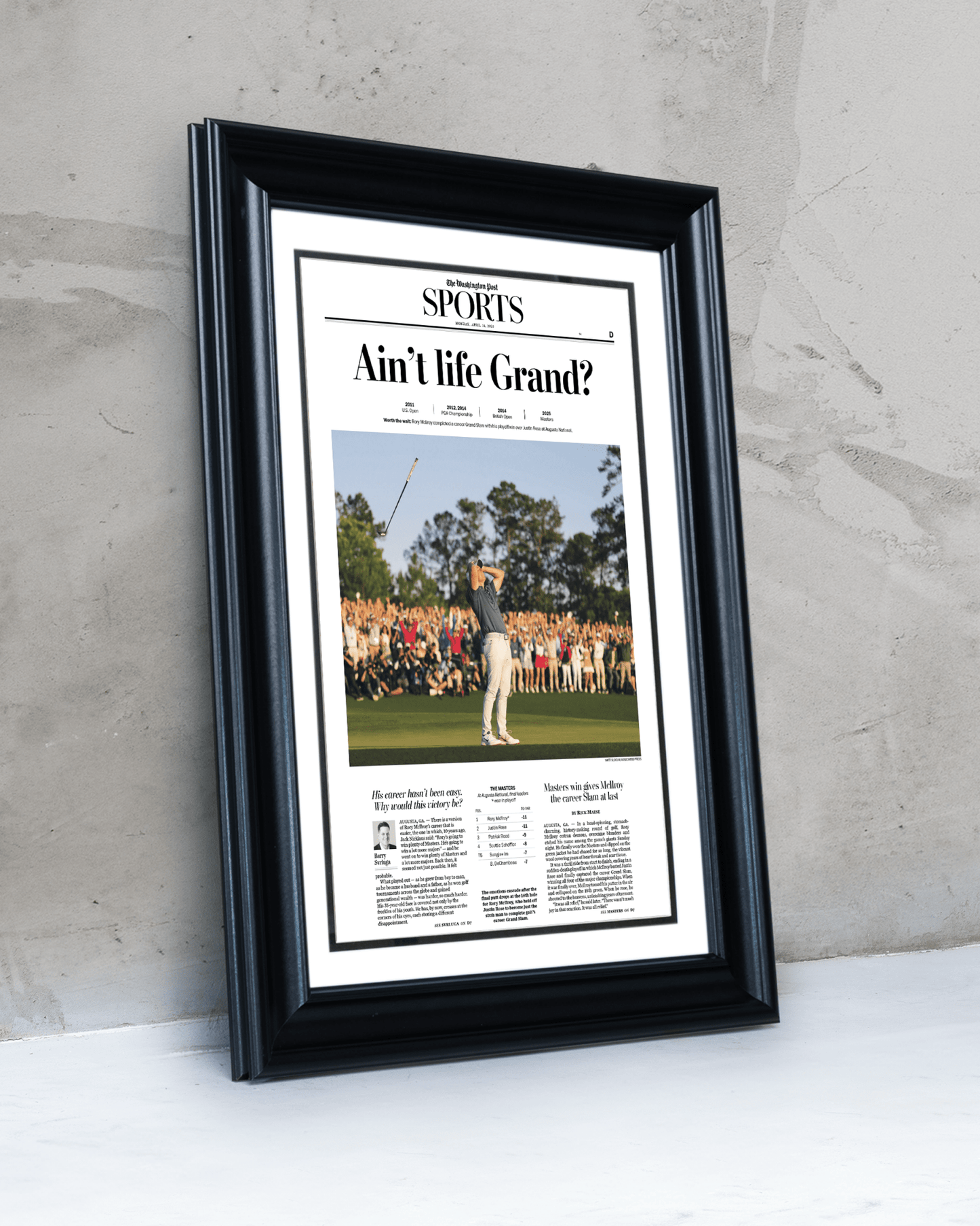 2025 Rory McIlroy Masters Champion 'Ain't Life Grand?' Framed Newspaper - TitleGameFrames.com