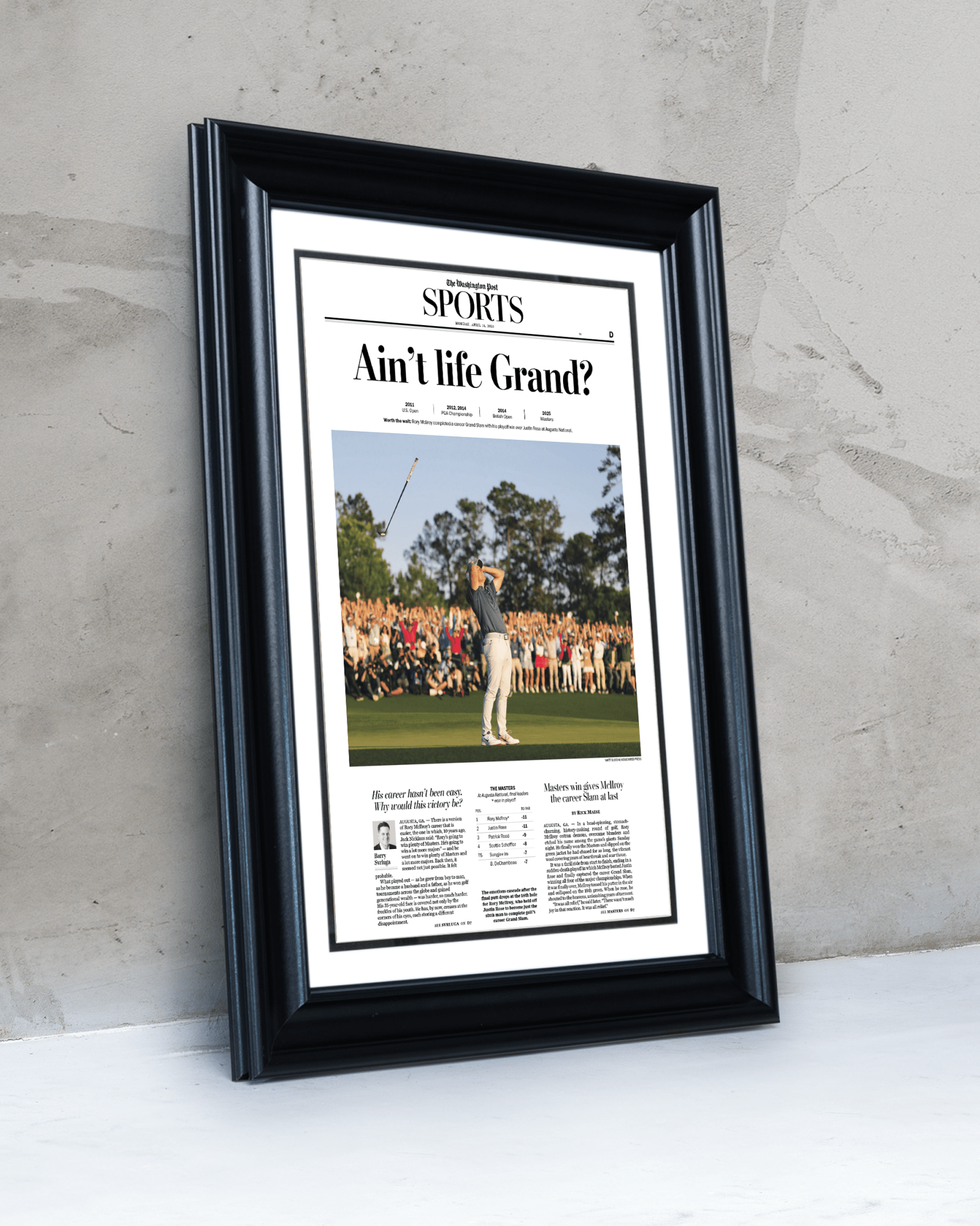 2025 Rory McIlroy Masters Champion 'Ain't Life Grand?' Framed Newspaper - TitleGameFrames.com