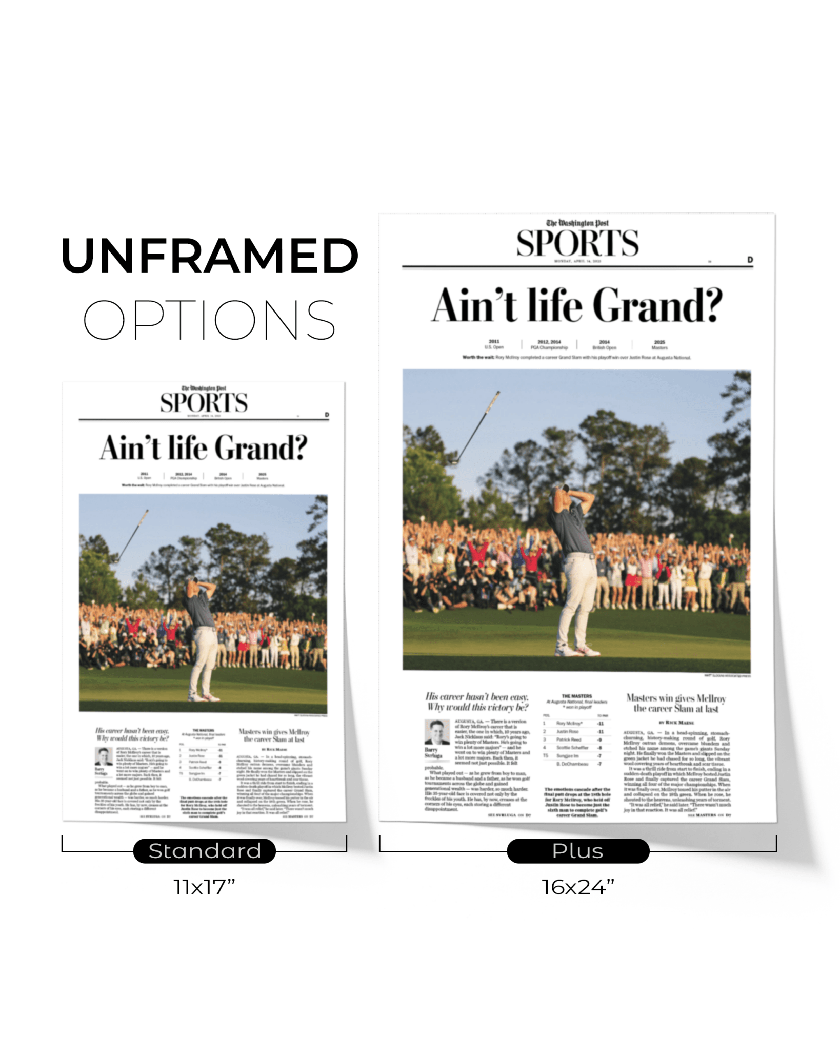 2025 Rory McIlroy Masters Champion 'Ain't Life Grand?' Framed Newspaper - TitleGameFrames.com