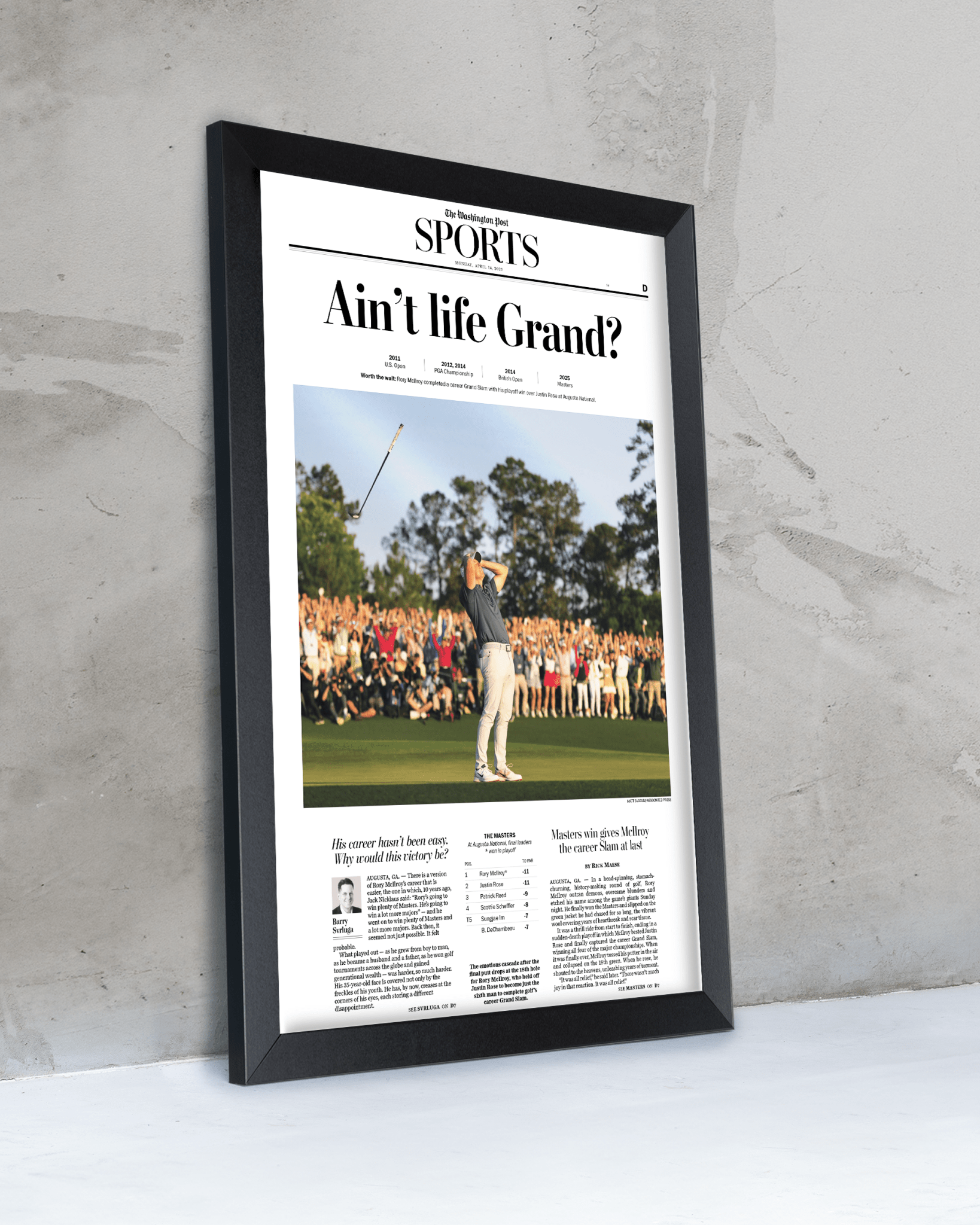 2025 Rory McIlroy Masters Champion 'Ain't Life Grand?' Framed Newspaper - TitleGameFrames.com