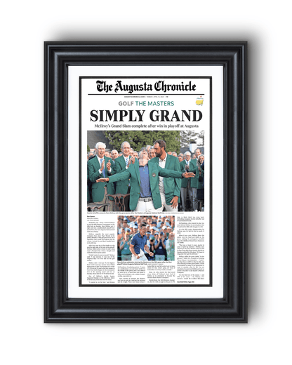 2025 Rory McIlroy Masters Champion 'SIMPLY GRAND' Framed Newspaper Augusta - TitleGameFrames.com