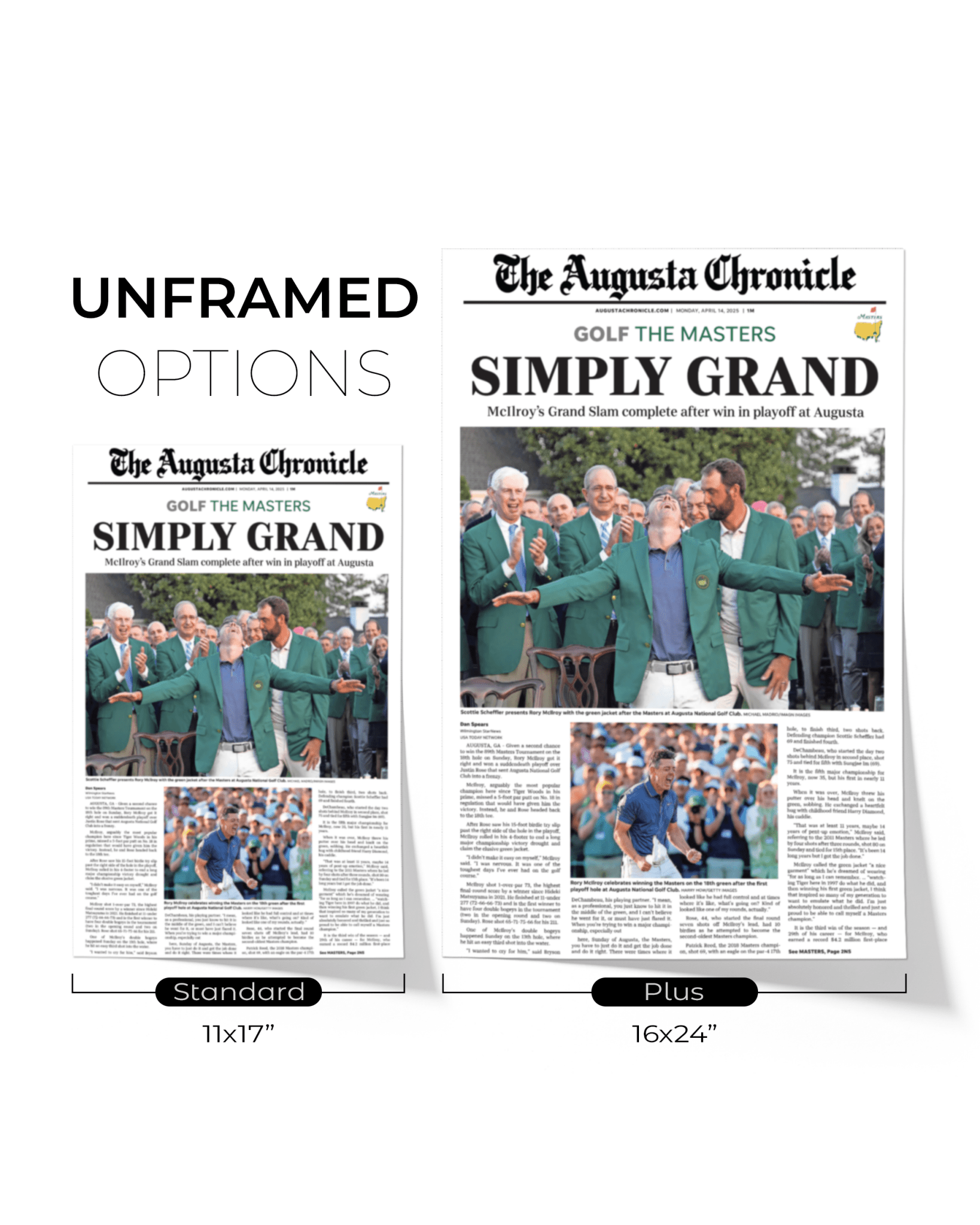 2025 Rory McIlroy Masters Champion 'SIMPLY GRAND' Framed Newspaper Augusta - TitleGameFrames.com