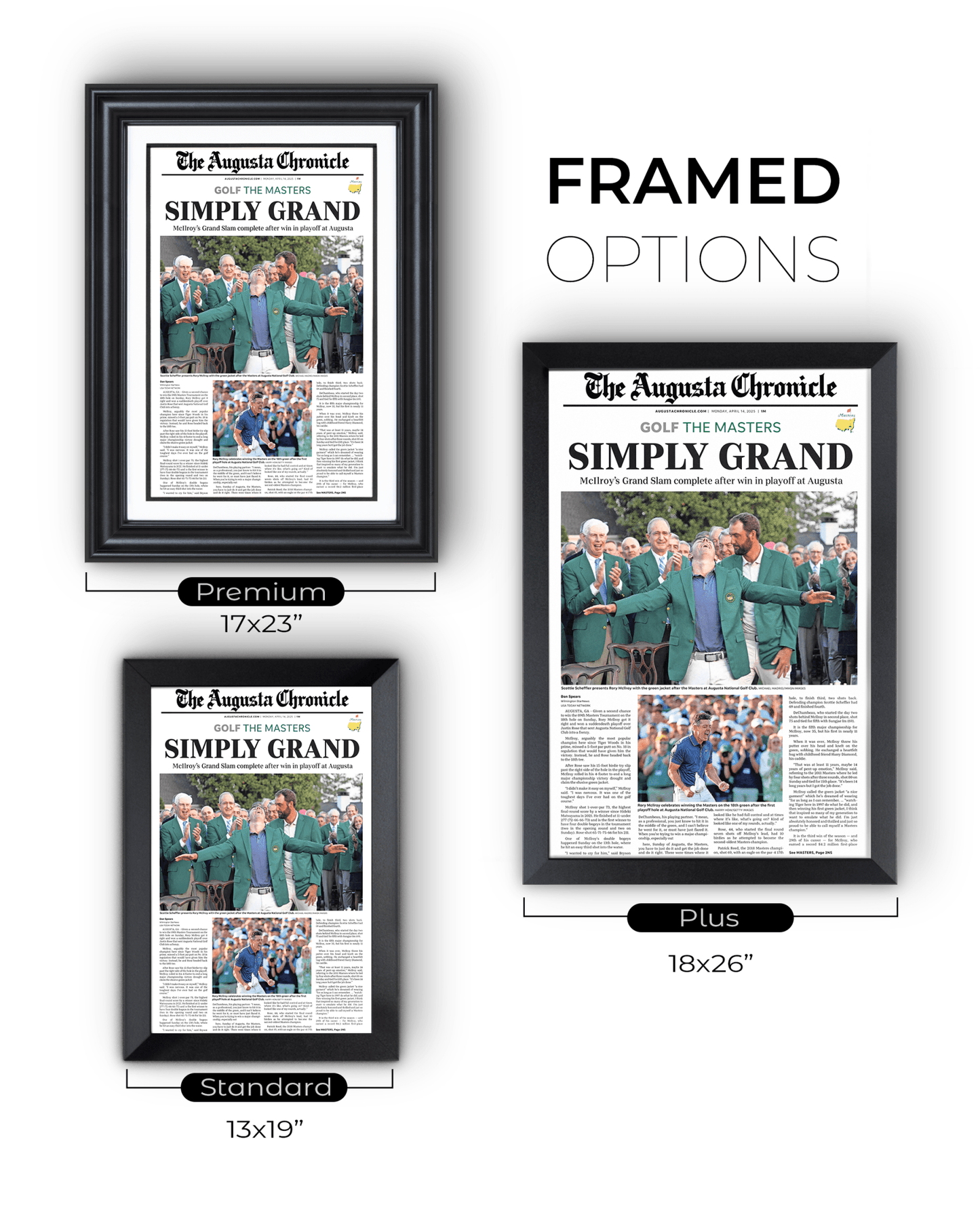2025 Rory McIlroy Masters Champion 'SIMPLY GRAND' Framed Newspaper Augusta - TitleGameFrames.com