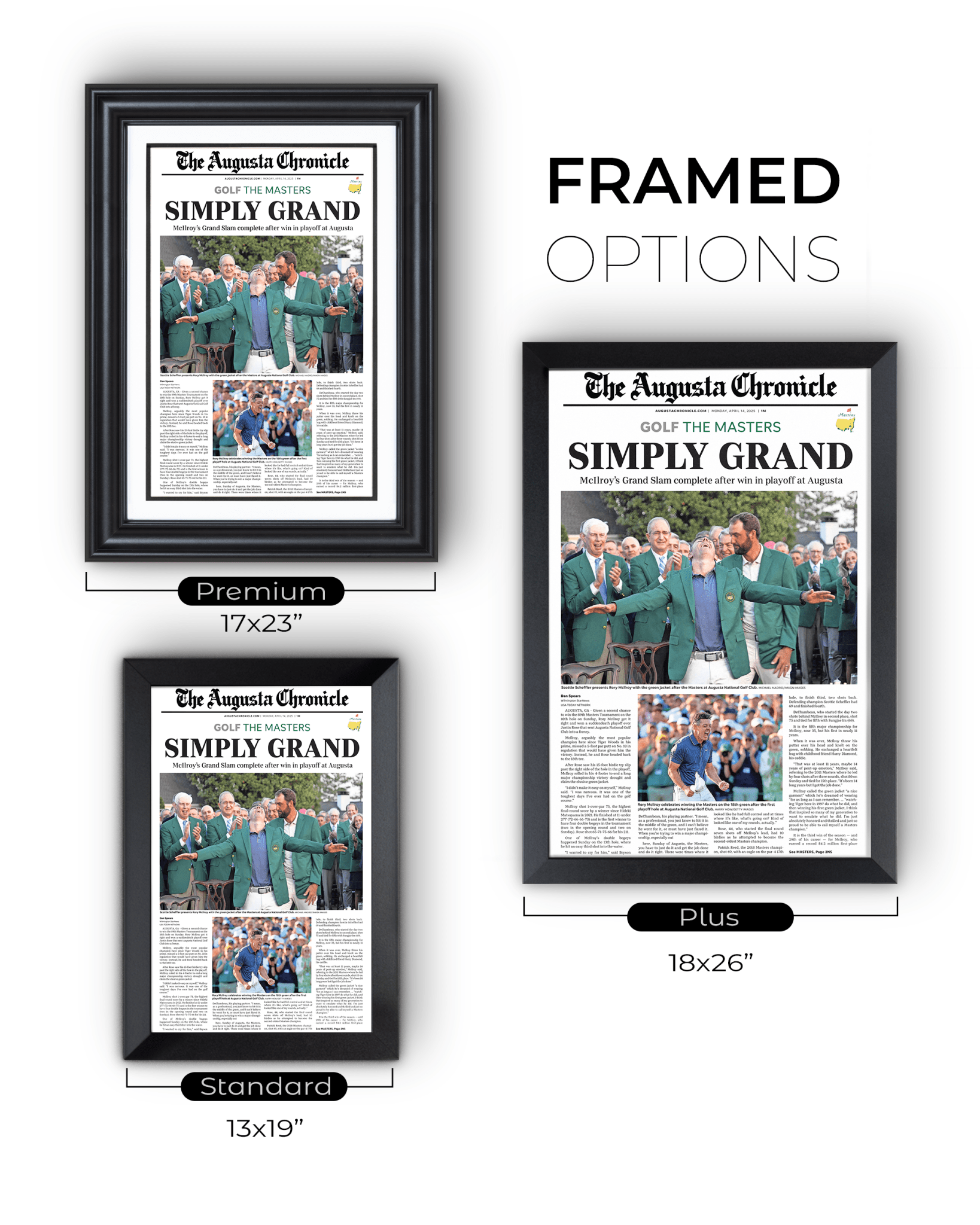 2025 Rory McIlroy Masters Champion 'SIMPLY GRAND' Framed Newspaper Augusta - TitleGameFrames.com