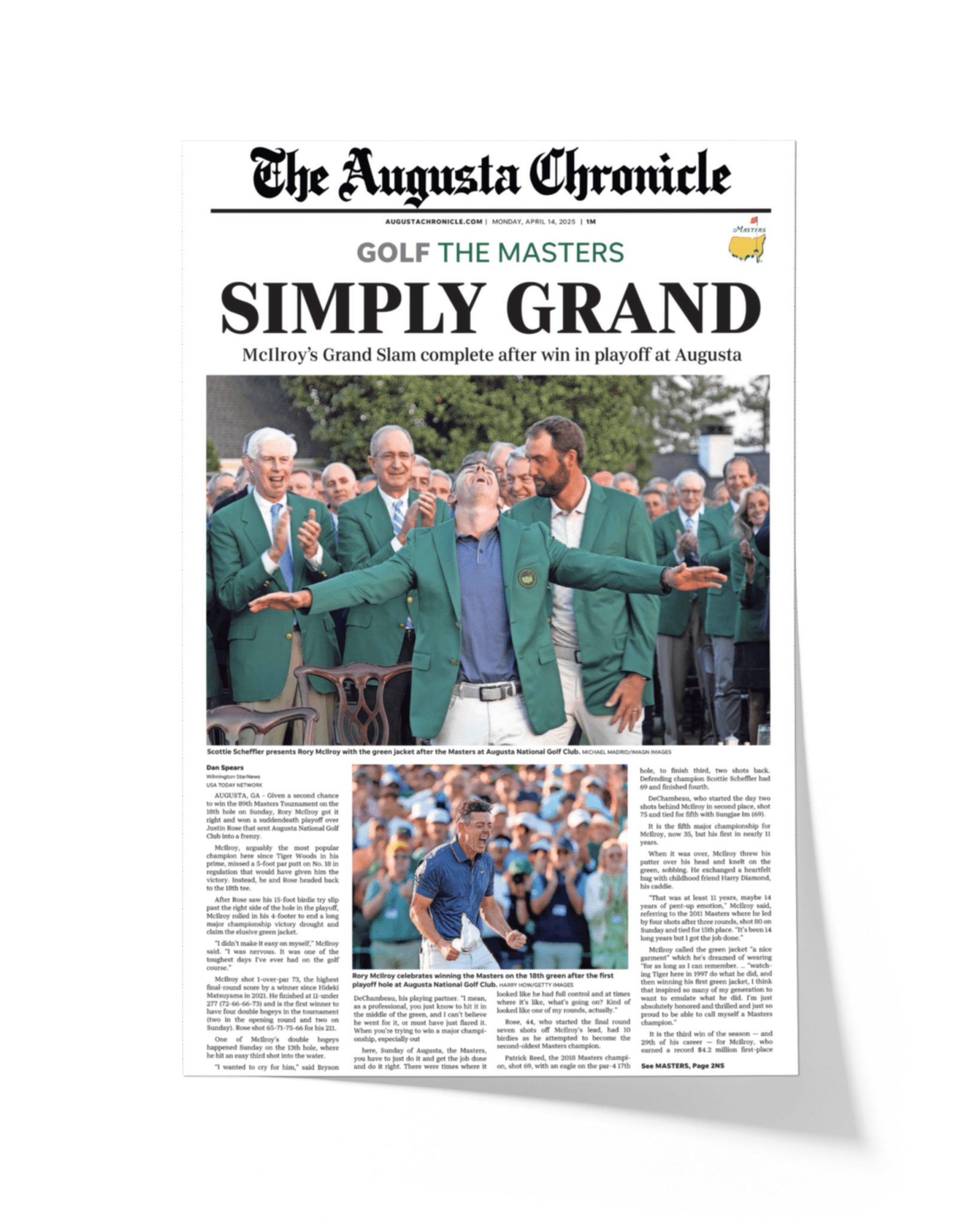 2025 Rory McIlroy Masters Champion 'SIMPLY GRAND' Framed Newspaper Augusta - TitleGameFrames.com