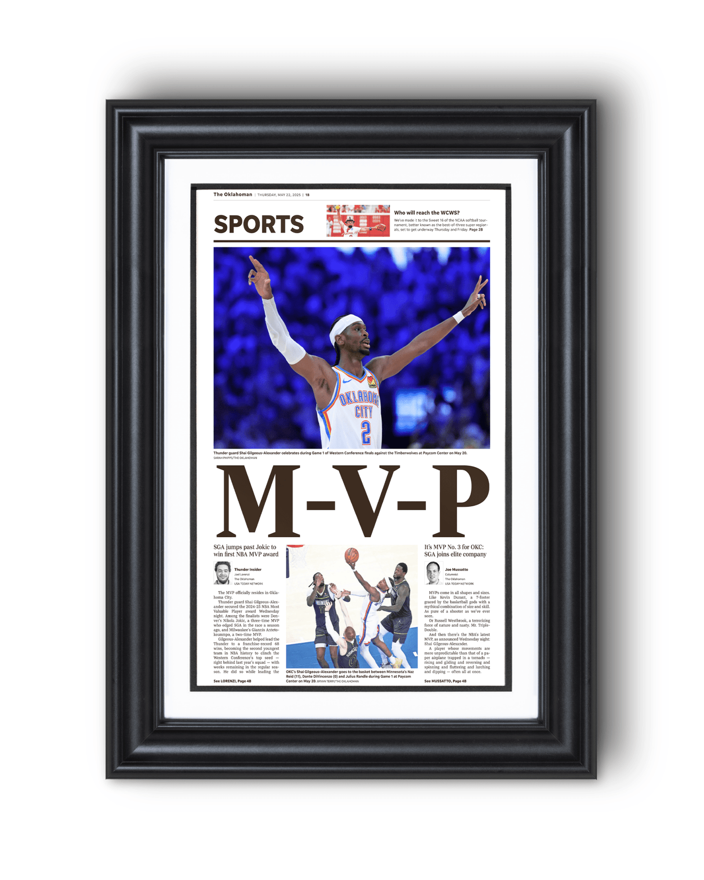2025 Shai Gilgeous - Alexander MVP – Framed Front Page Newspaper - TitleGameFrames.com