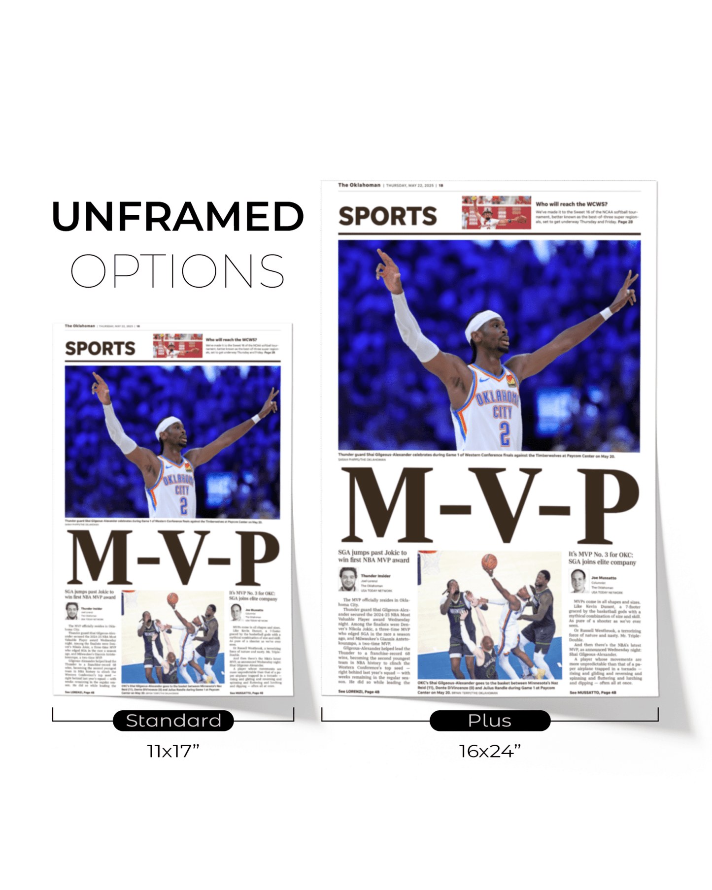 2025 Shai Gilgeous - Alexander MVP – Framed Front Page Newspaper - TitleGameFrames.com