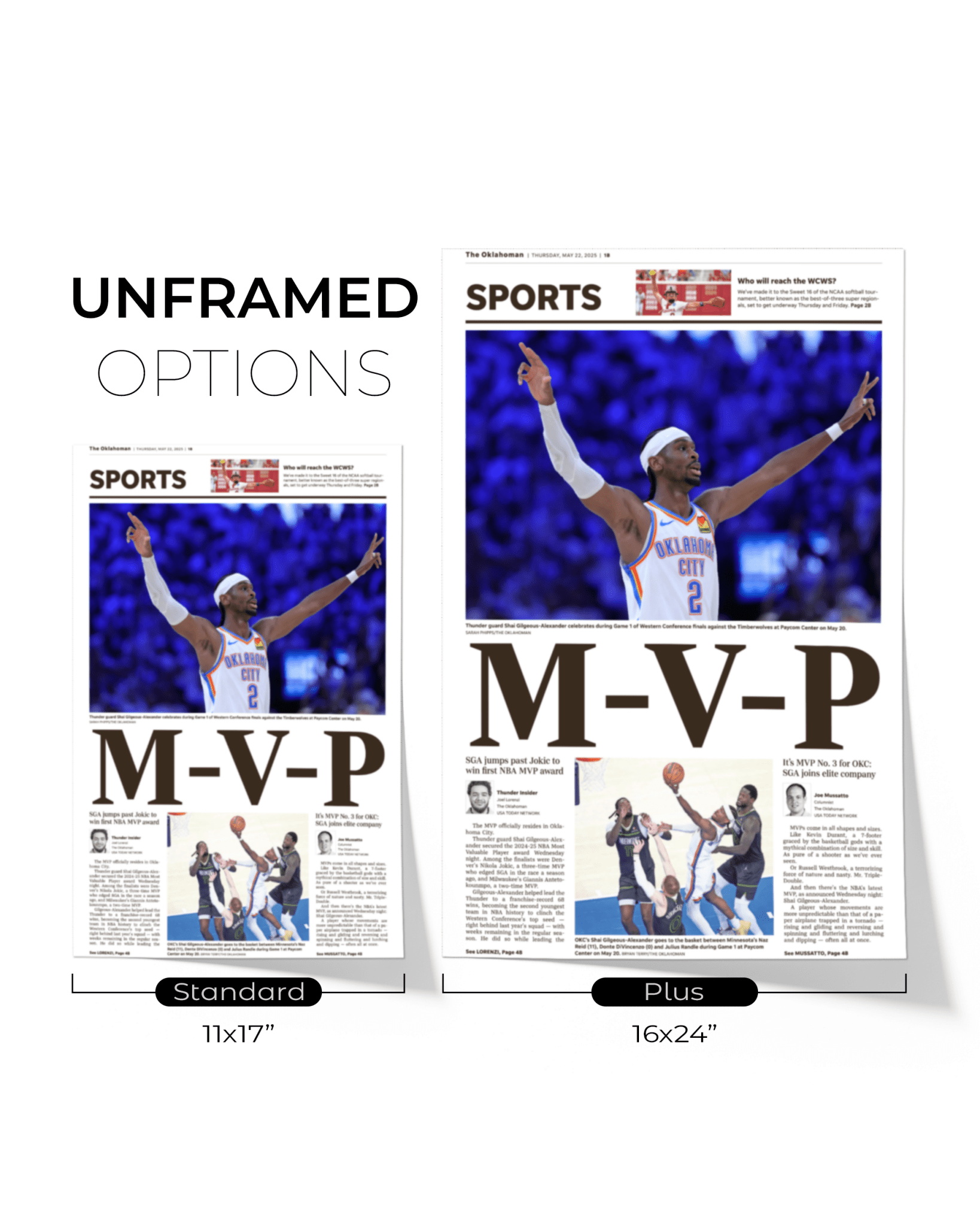 2025 Shai Gilgeous - Alexander MVP – Framed Front Page Newspaper - TitleGameFrames.com