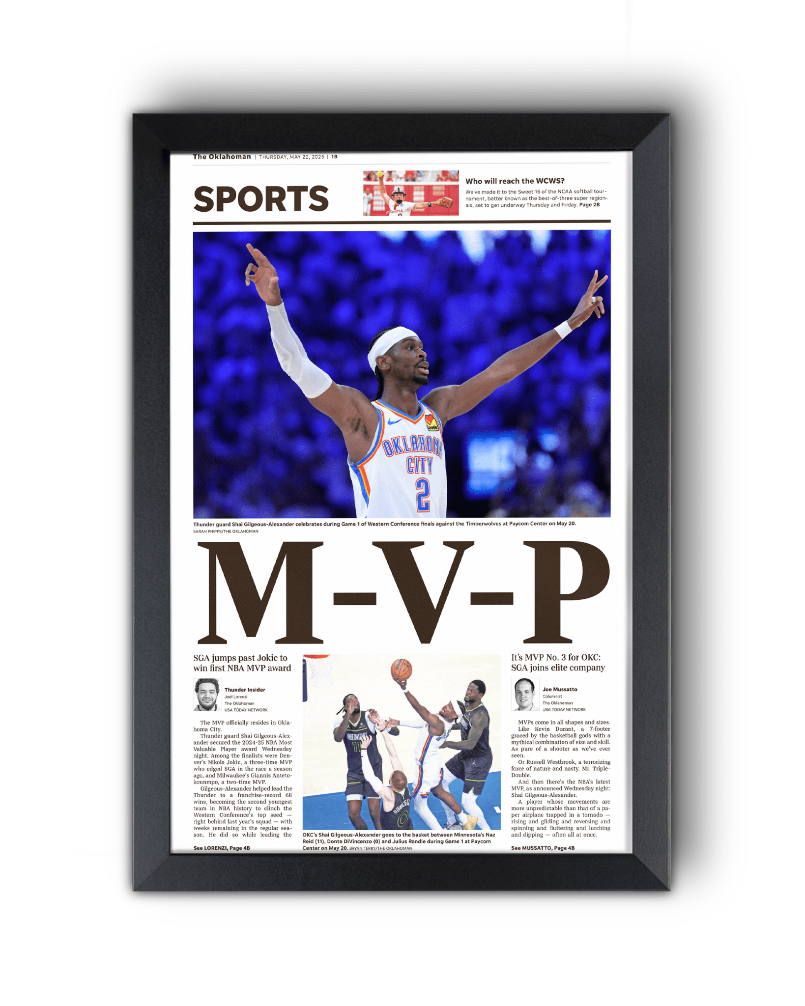 2025 Shai Gilgeous - Alexander MVP – Framed Front Page Newspaper - TitleGameFrames.com