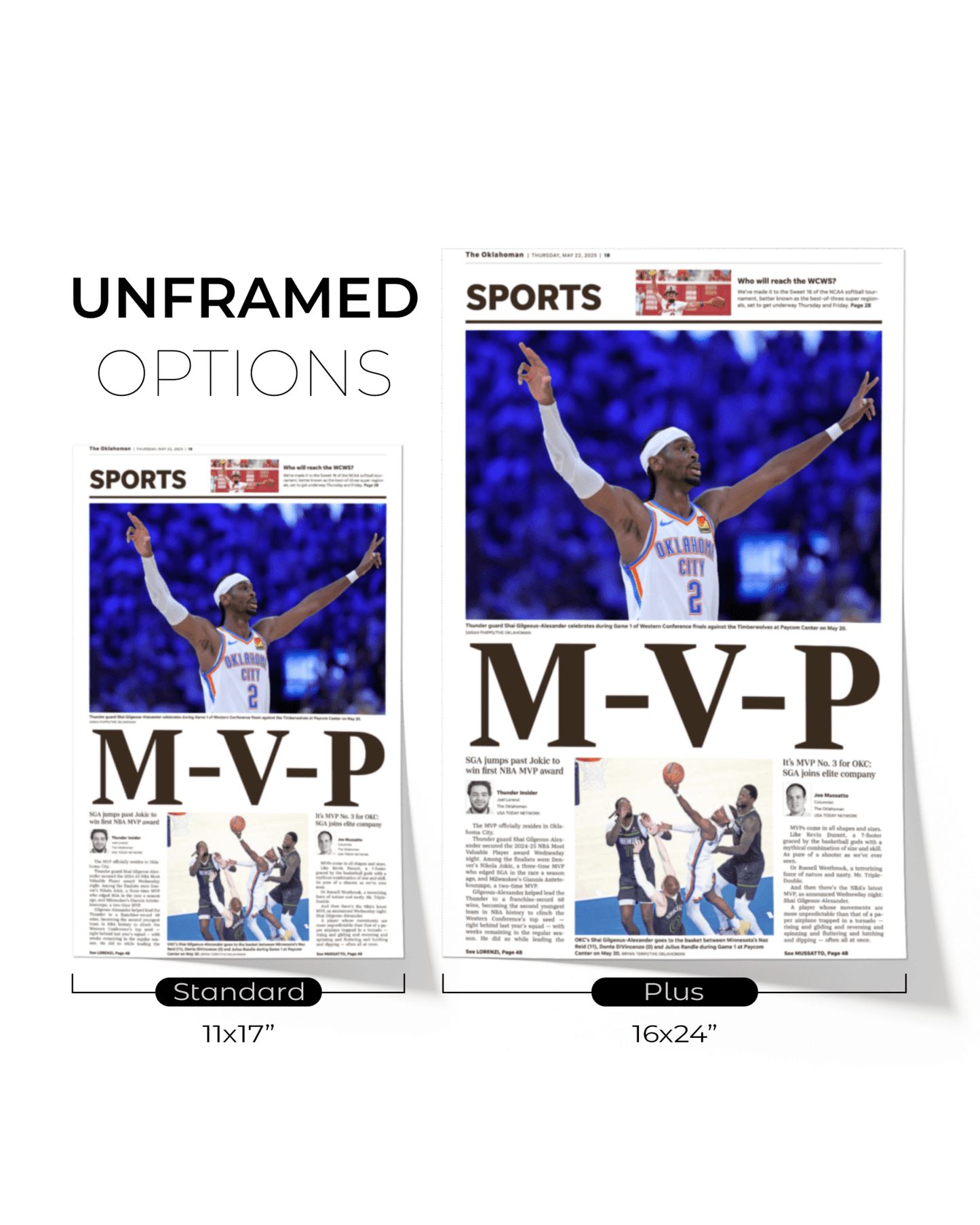 2025 Shai Gilgeous - Alexander MVP – Framed Front Page Newspaper - TitleGameFrames.com