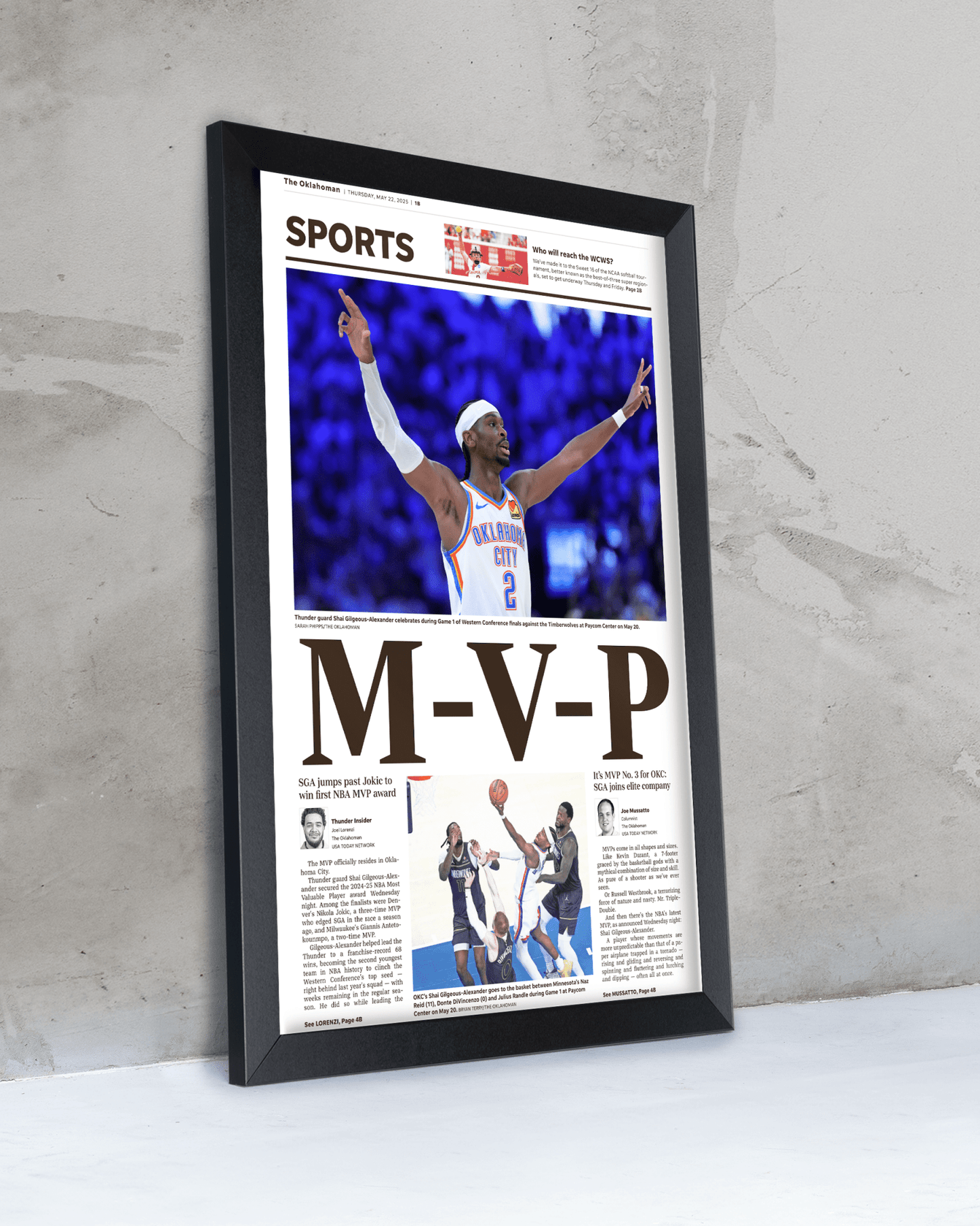2025 Shai Gilgeous - Alexander MVP – Framed Front Page Newspaper - TitleGameFrames.com