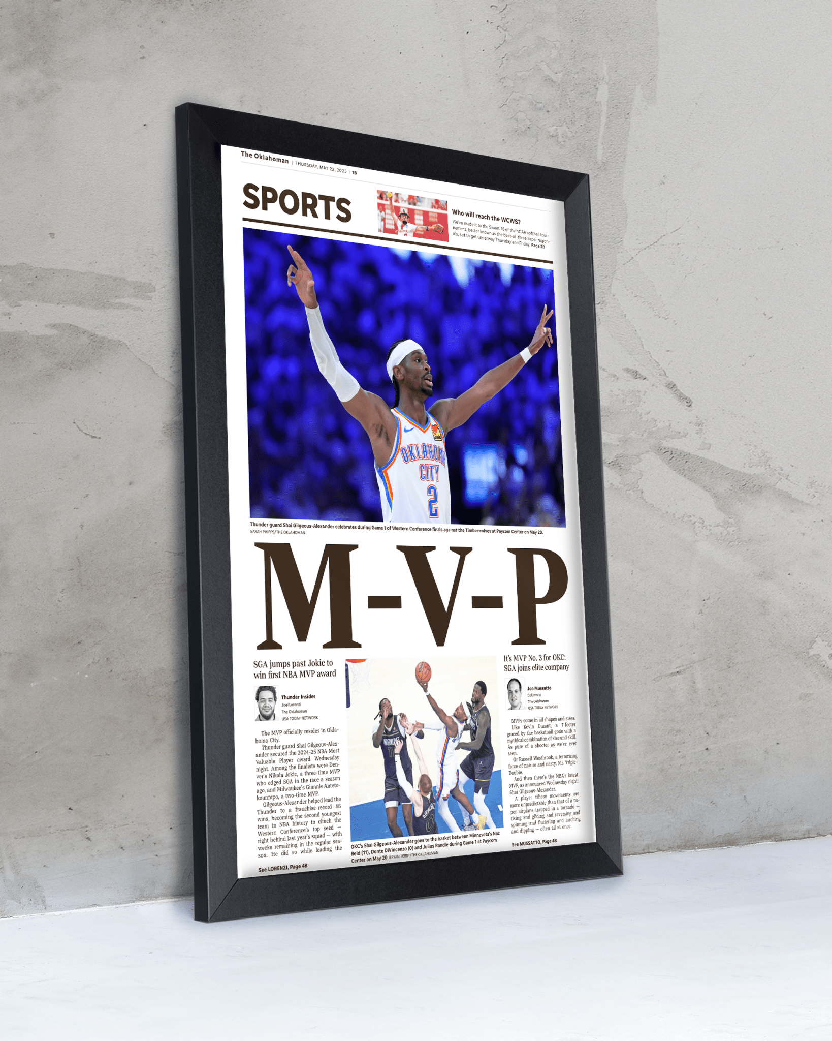 2025 Shai Gilgeous - Alexander MVP – Framed Front Page Newspaper - TitleGameFrames.com