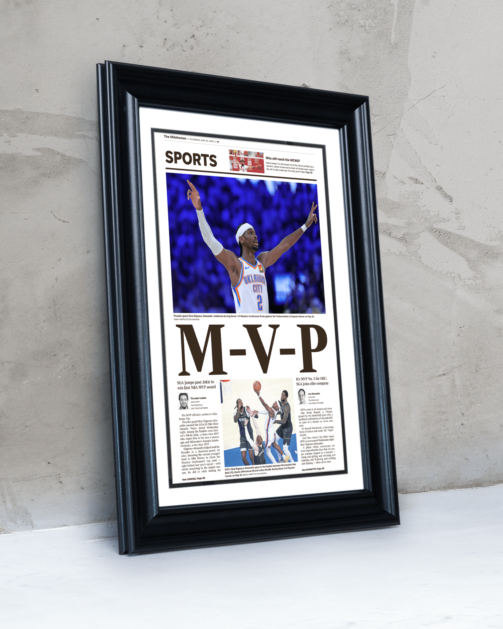 2025 Shai Gilgeous - Alexander MVP – Framed Front Page Newspaper - TitleGameFrames.com