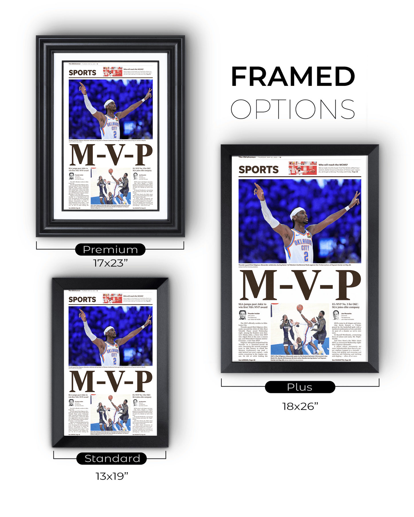 2025 Shai Gilgeous - Alexander MVP – Framed Front Page Newspaper - TitleGameFrames.com